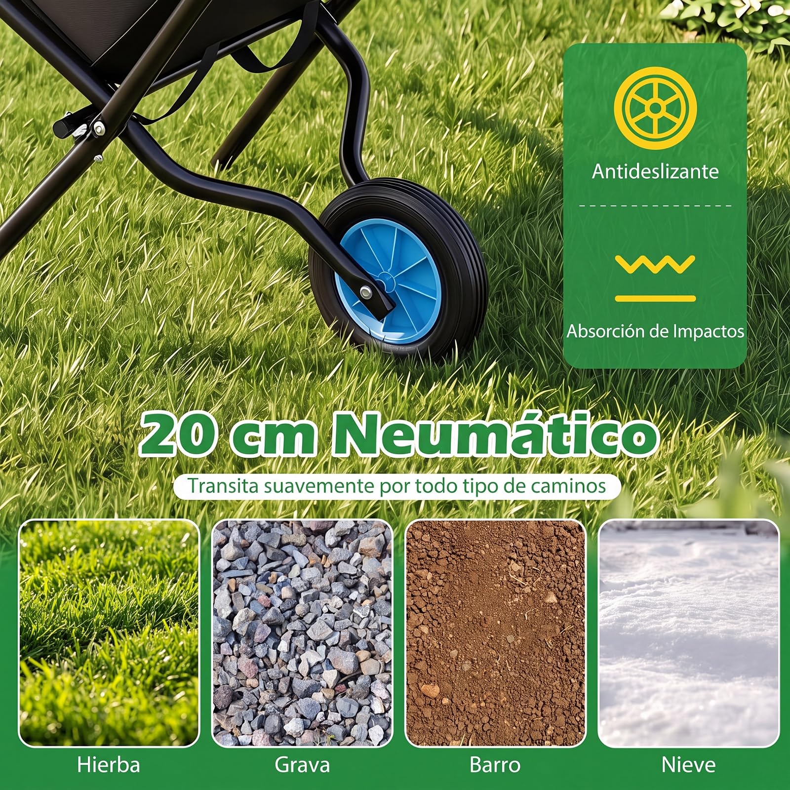 COSTWAY Carretilla de Jardín Plegable con Rueda, Lona Oxford, 78x109x72 cm | Carro de Transporte, Carga de 40 kg, Esturctura de Metal, Mangos Antideslizantes, Carrito de Obra Plegable para Jardinería