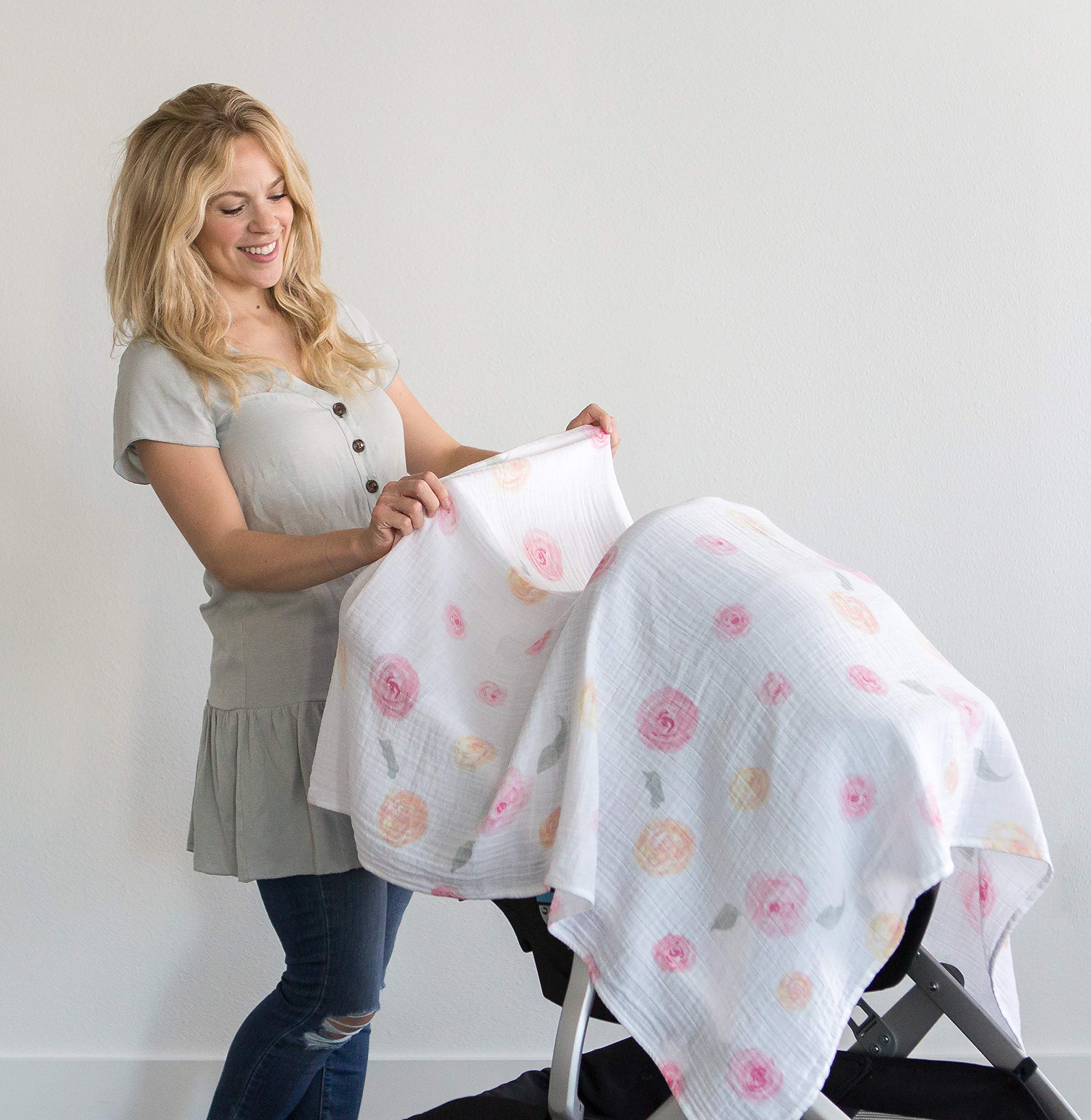 Amazing Baby von SwaddleDesigns, Tolles Pucktuch aus Baumwoll-Musselin, Wasserfarbenen Rosen, Rosa, 116 x 116 cm