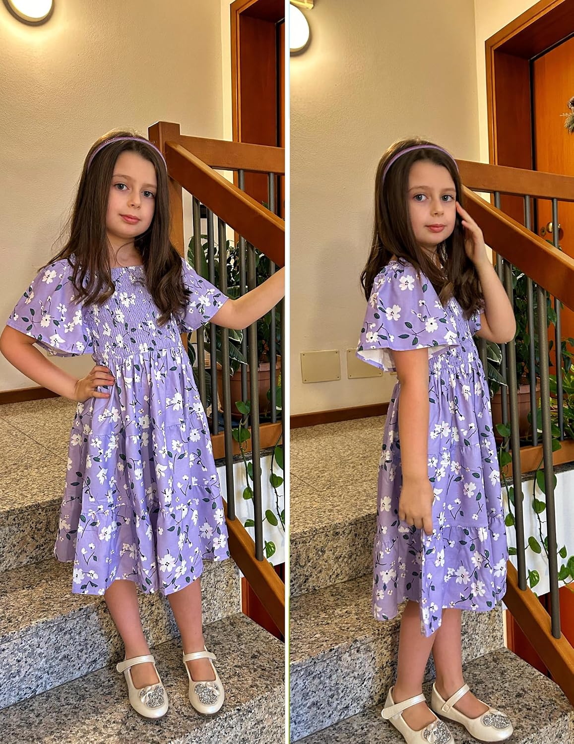 Arshiner Girls Summer Dress Tween Boho Casual Smocked Swing Flowy Ruffle Midi Dresses with Pockets