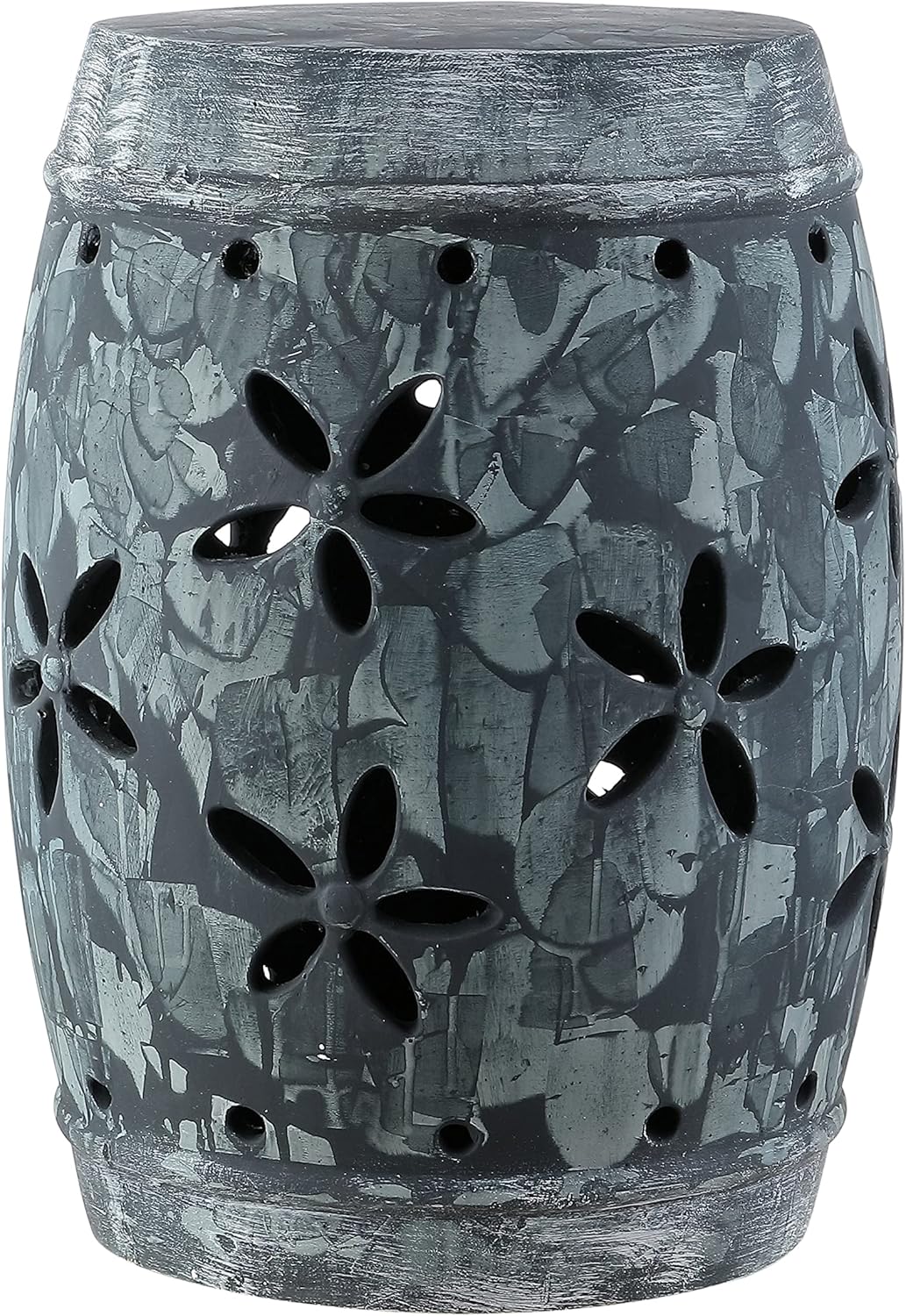 Floral Concrete Indoor/Outdoor Antique Grey Garden Stool Modern Contemporary