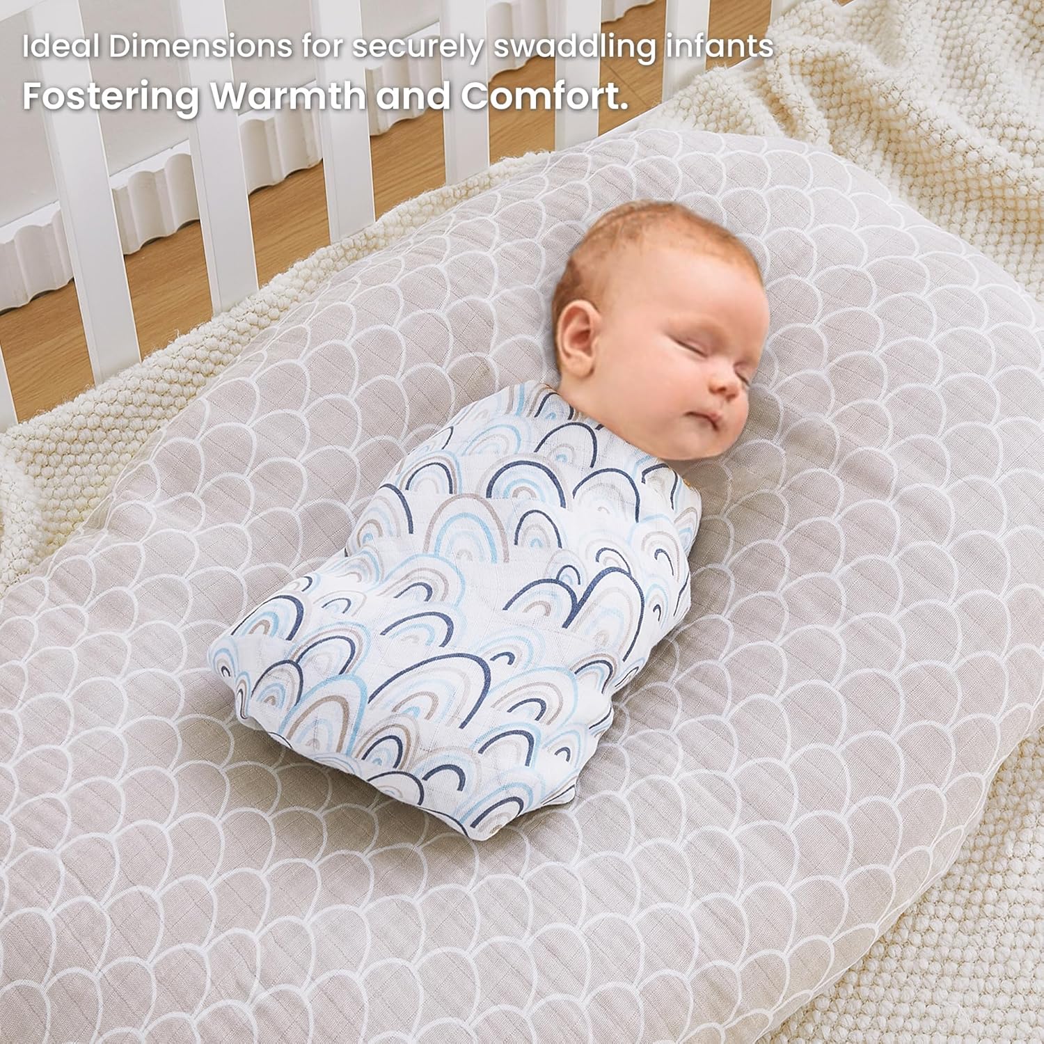 Softan Muslin Swaddle Blankets for Baby Girl & Boy, 47X47In Receiving Blankets for Newborn, Swaddle Blanket Set Soft Silky & Breathable,Blue Rainbow and Five-Pointed Star, 4 Pack