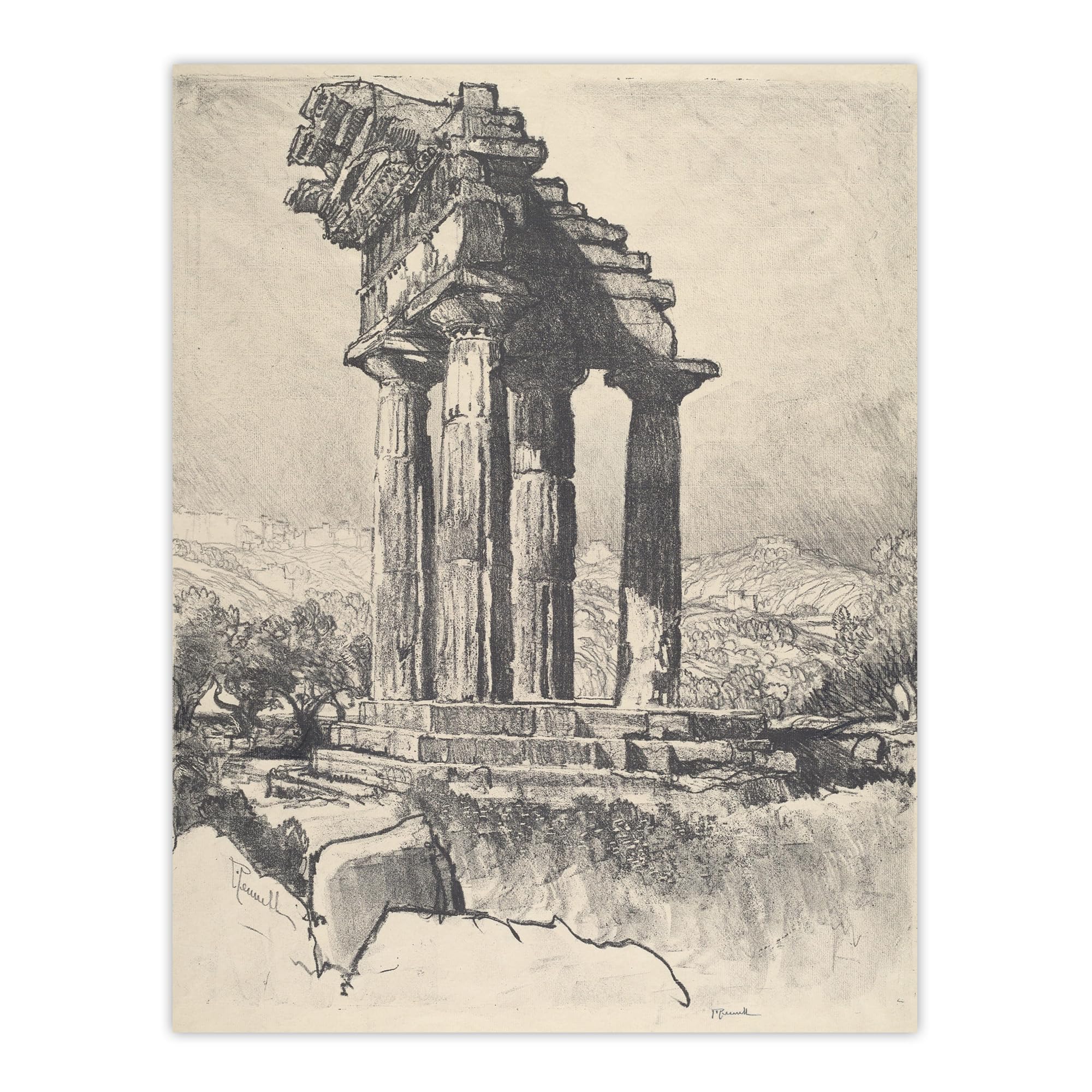 Artery8 Joseph Pennell The Columns of Castor and Pollux Wall Art Print 12x16