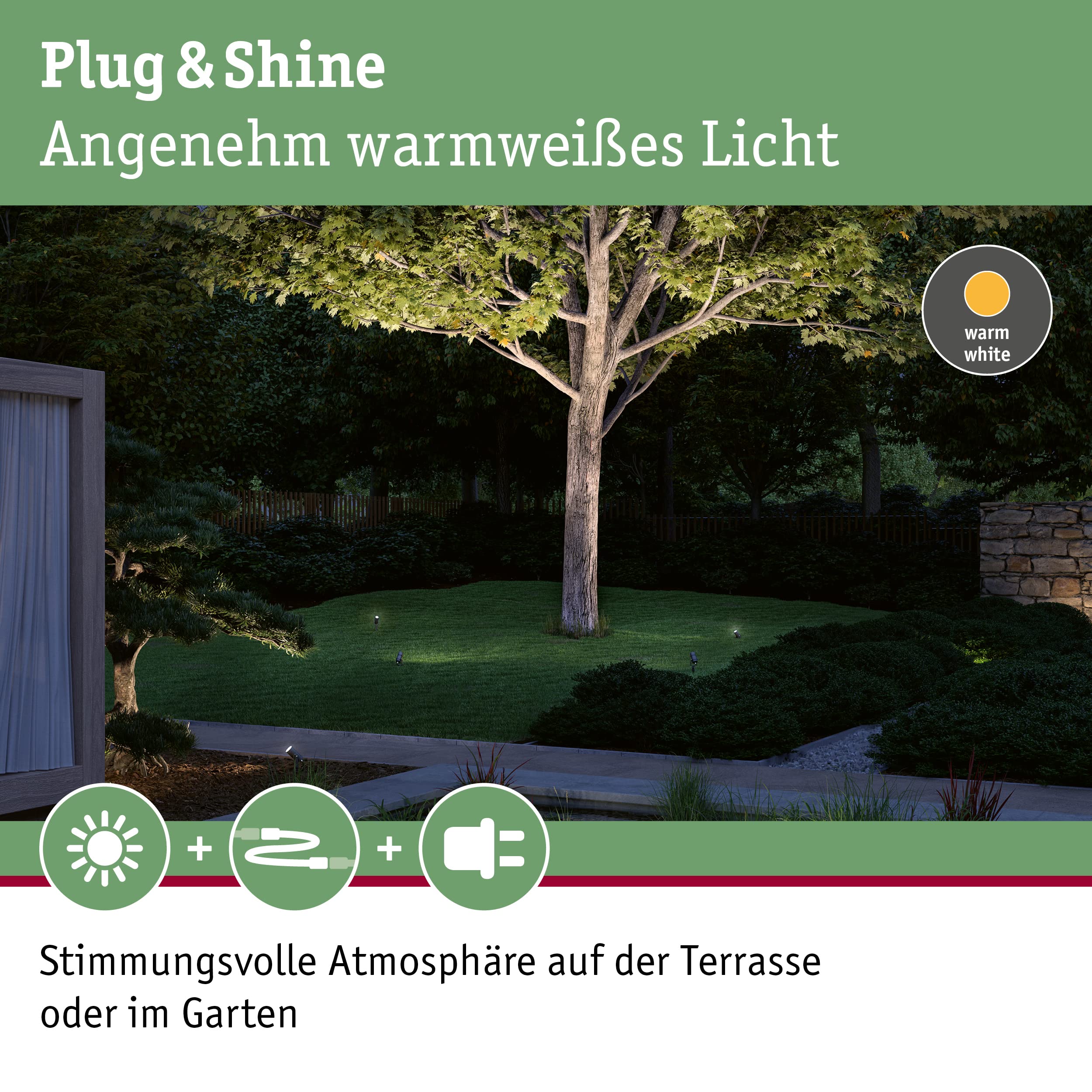 Paulmann 94367 Plug & Shine LED oświetlenie zewnętrzne reflektor ogrodowy Radon IP65 3000K 11W szary ściemnialny system oświetlenia ogrodowego aluminium