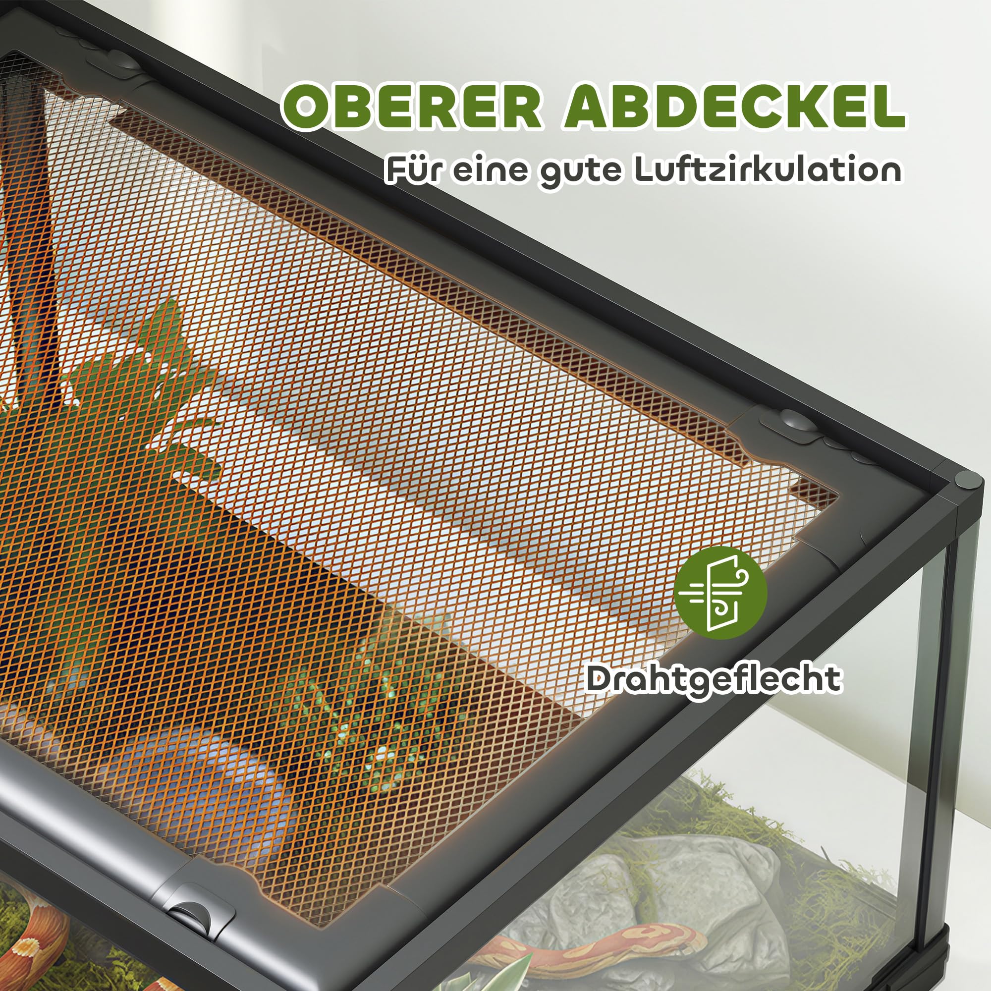 PawHut Terrarium für Reptilien mit Schiebetür Schwarz 60 x 45 x 32 cm | Glasterrarium, Reptil Fütterungsbox, Ausbruchsicherer Verschluss, für Springspinnen, Eidechsen, Schnecken
