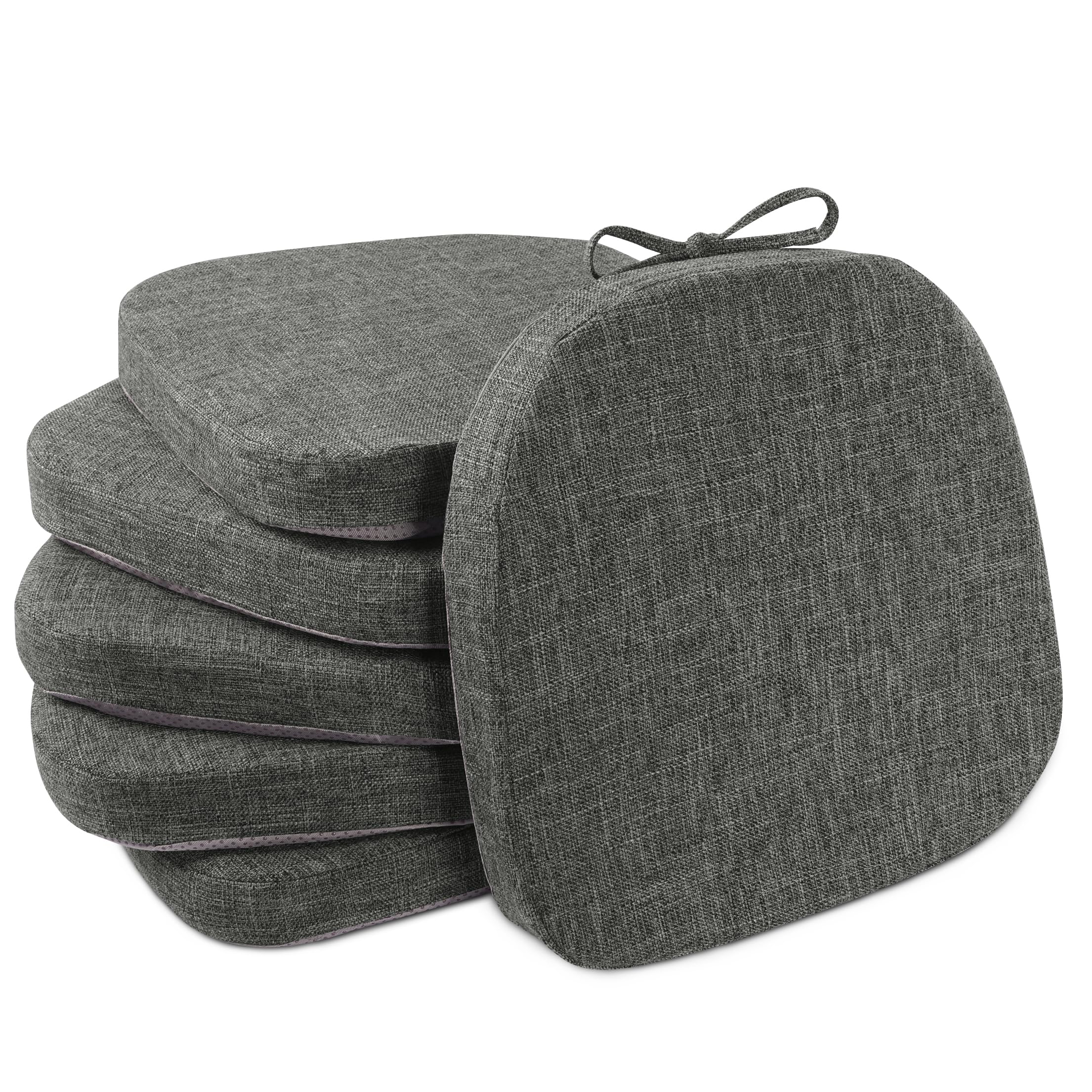 FlyGulls Dining Chair Cushions Set of 6 Non Slip Seat Cushions for Dining Chairs with Ties and Washable Covers Kitchen Seat Pads 35.5x35.5cm Dark Grey