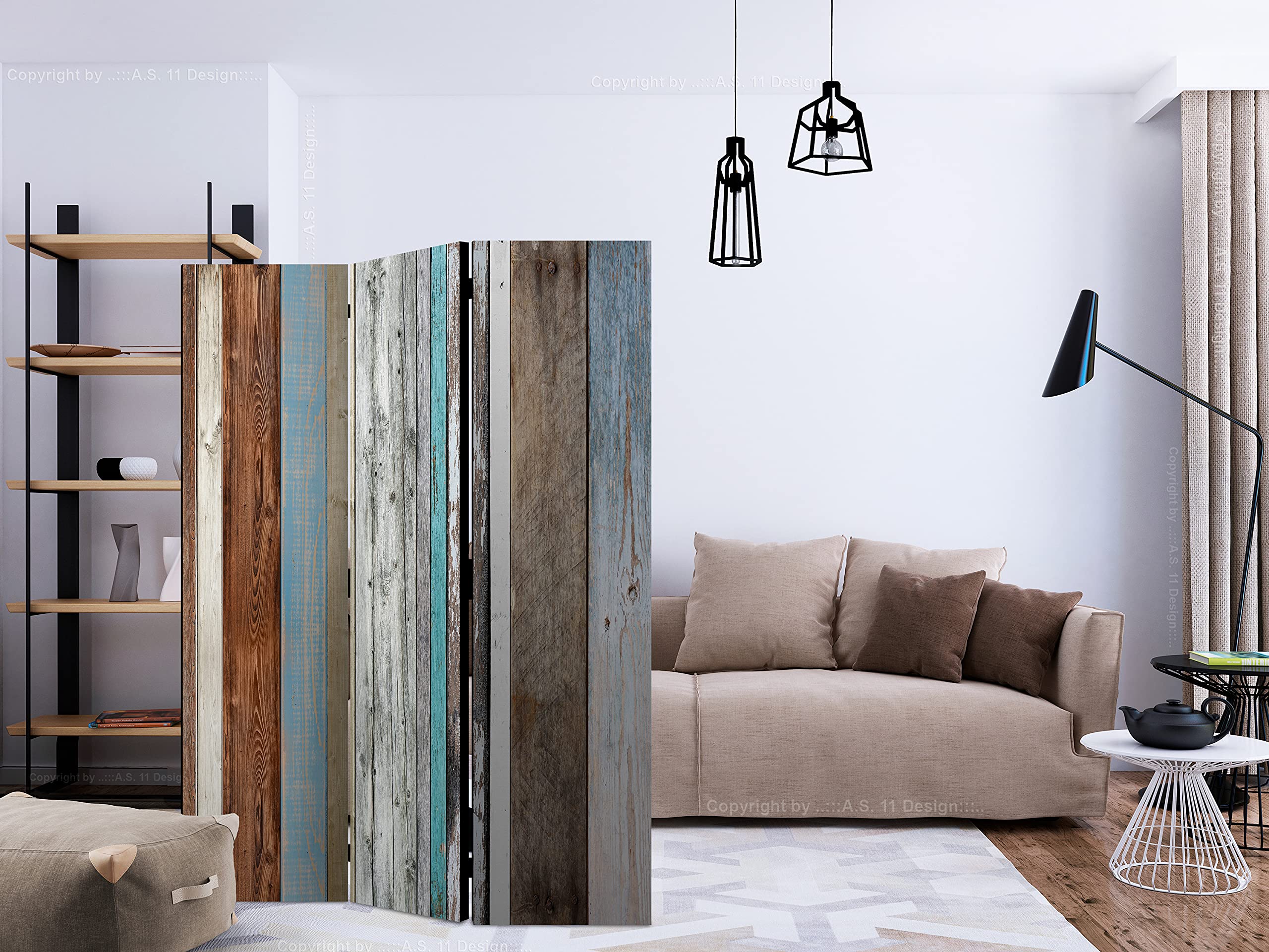 murando - Paravent Raumteiler Holzoptik, 135x172 cm, 3-teilig, Wohnzimmer