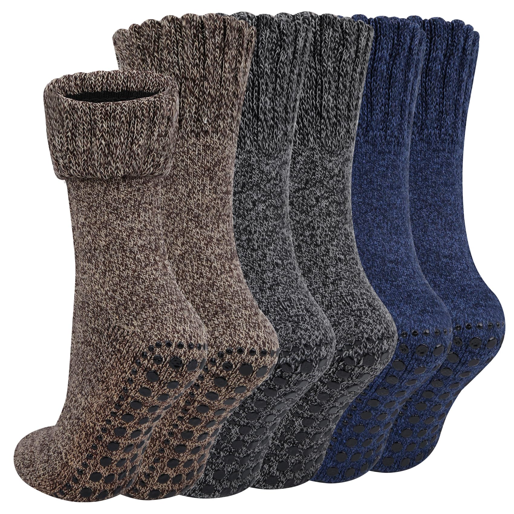 Chalier Finery 3 Paias Calze Antiscivolo Calzini di lana maglia, Calze Antiscivolo Invernali Donna/Uomo, Calzini di Lana Termici Sono un Ottimo Regalo, EU42-46