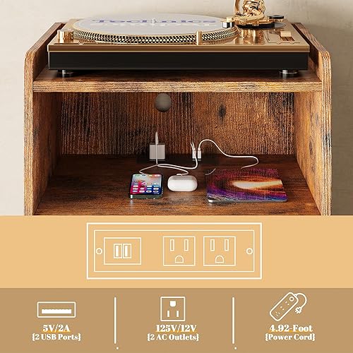 Miniatura 3 de Soporte para tocadiscos, soporte para tocadiscos con estación de almacenamiento de discos y carga y puertos USB, mesa de tocadiscos con divisor de