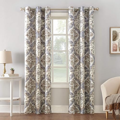 Sun Zero Cooper - Cortina con ojales de oscurecimiento térmico con estampado geométrico