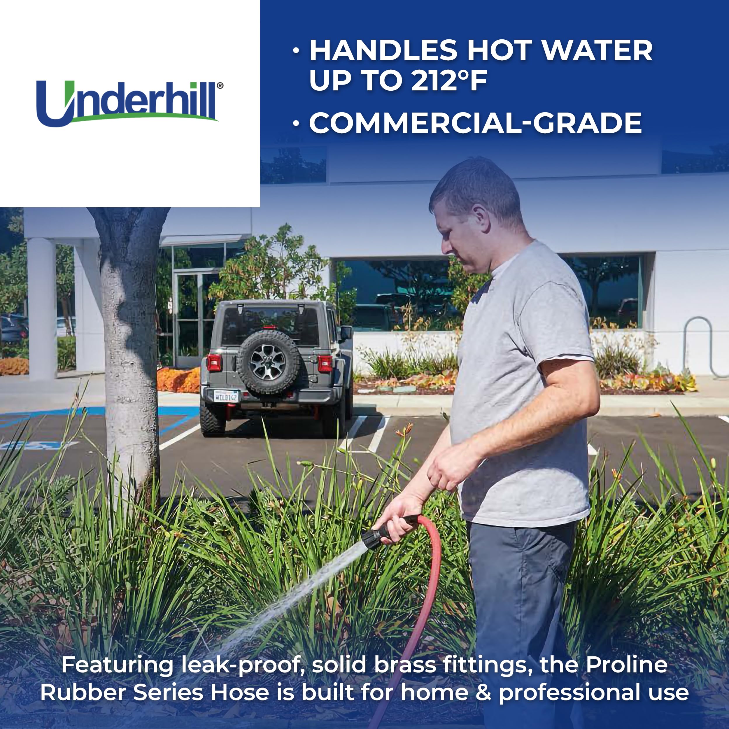 Underhill Proline Rubber Series - Manguera de jardín resistente para agua caliente o fría, ligera, 500 PSI BP, 165 PSI WP, H75-125PRO-R 3/4 pulgadas x 125 pies, color rojo