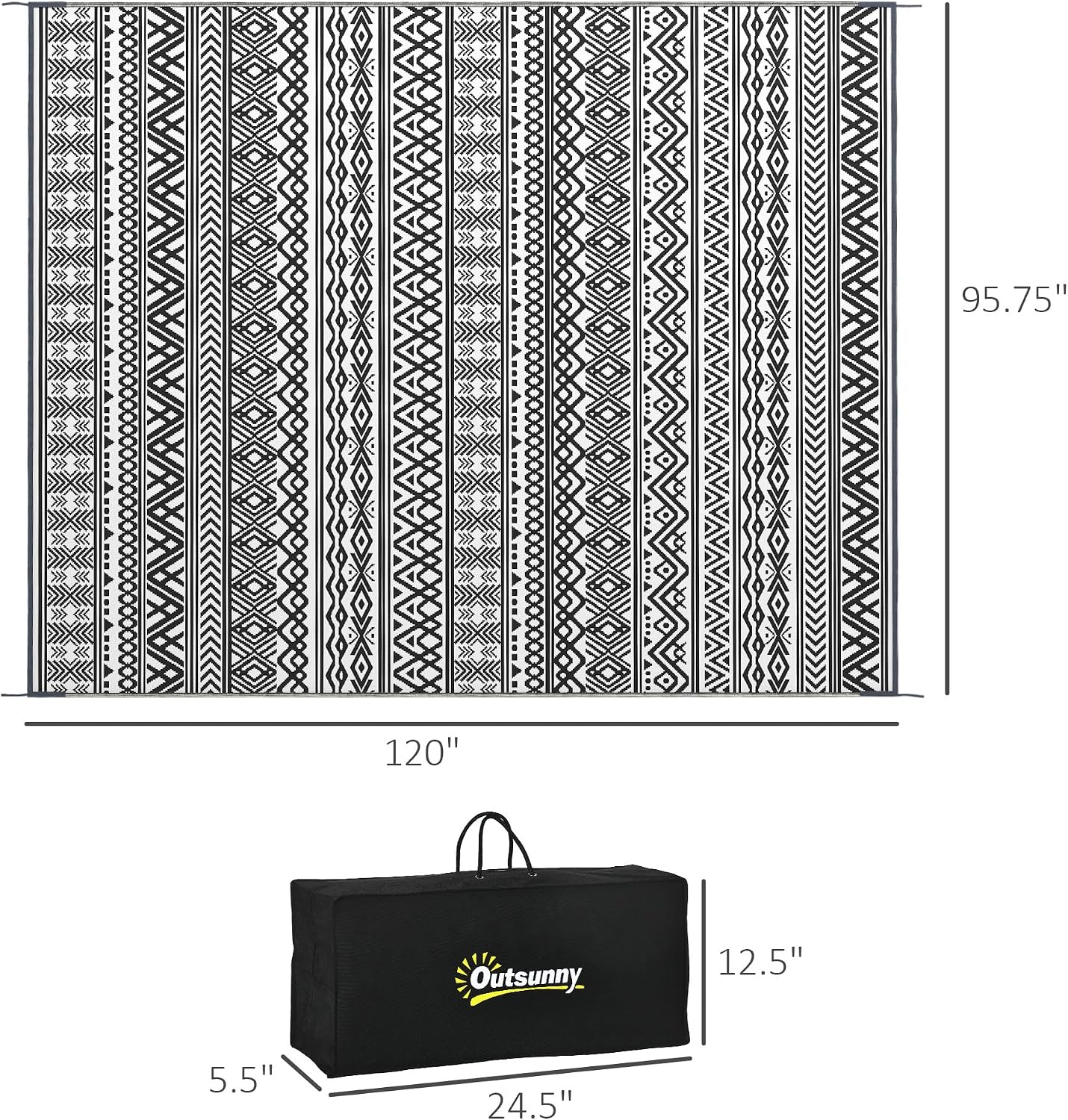 Outsunny Outdoor Rug for Patio, 8' x 10' Waterproof Large Mat, Reversible Plastic Straw Rug for Decor, Portable Outside RV Camping Area Carpet Mat for Backyard Porch Deck Picnic, Gray & Cream Boho
