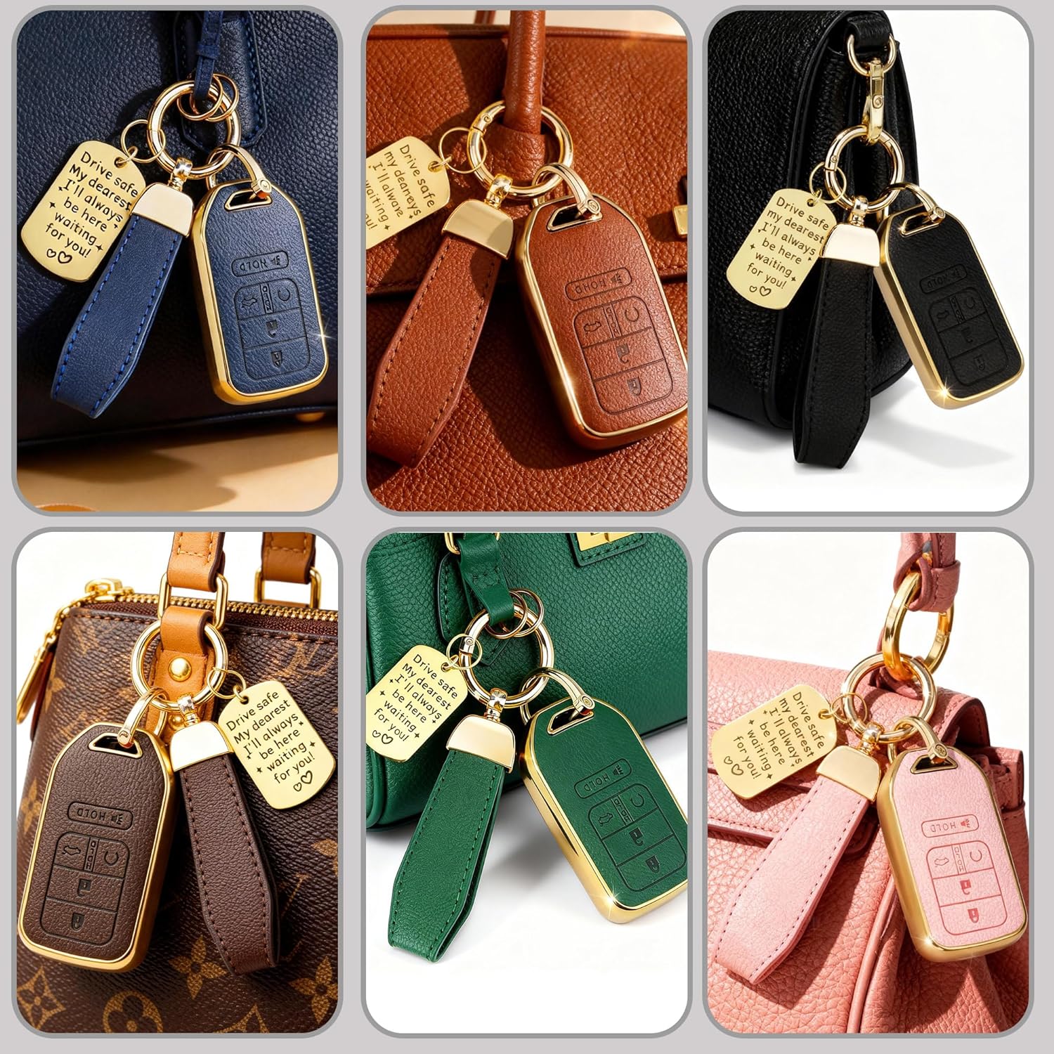 Soft TPU & Leather Key Fob Cover Compatible with VW Volkswagen Golf 8 ID.4 ID.3 ID.5 GTX,Skoda Octavia,Seat Leon Tarraco Ateca, with Keychain & Metal Blessing Tag (5 Button Pink) - Image 5