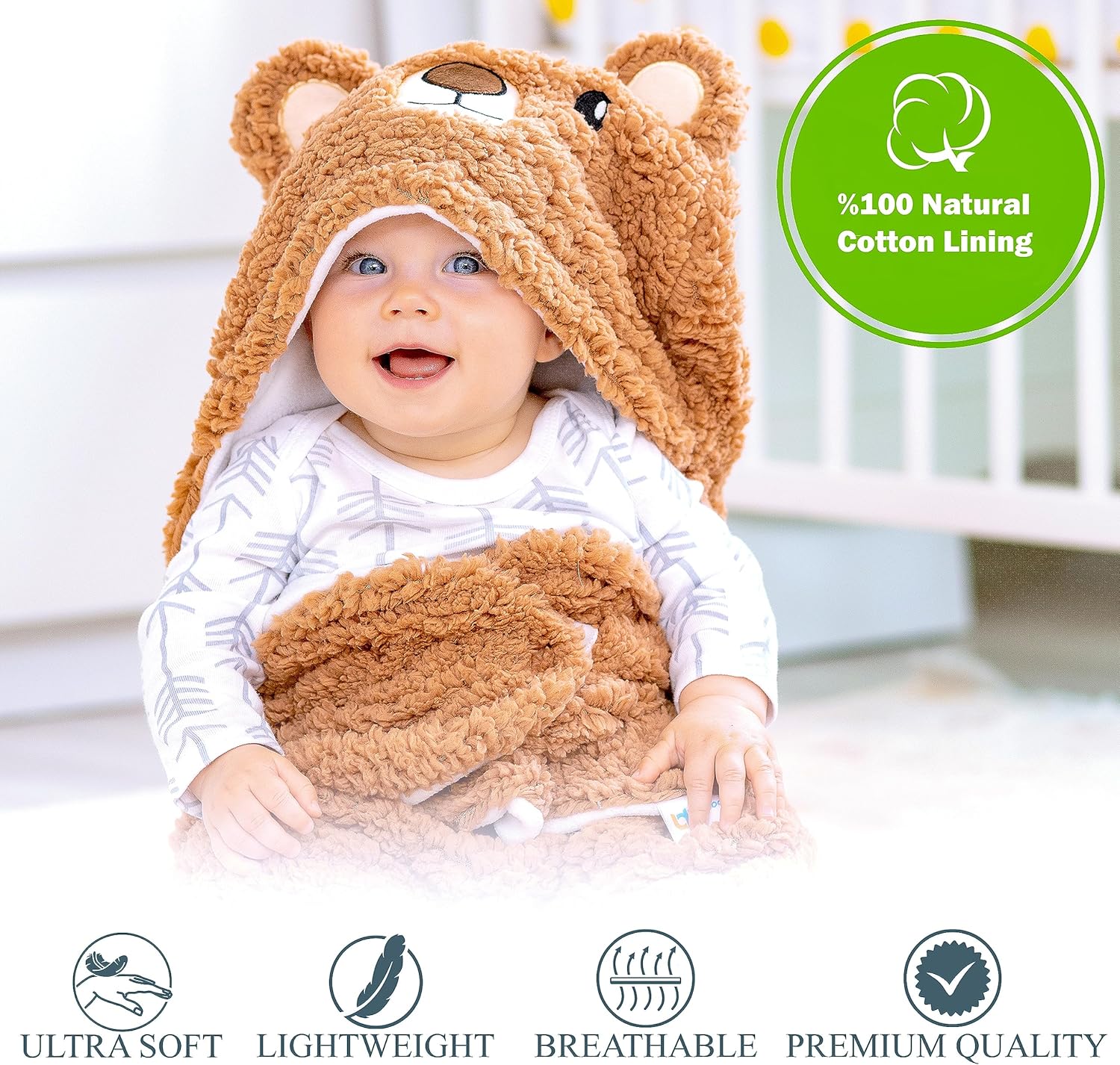Baby Swaddle Blanket Bear 0-6 Months Cute Organic Ultra Soft Plush NewBorn Baby Essentials Must Have Infants Girls Boys Gender Neutral Stuff, Registry Gift Receiving Swaddling Wrap Clothes Shower Gift - Image 3