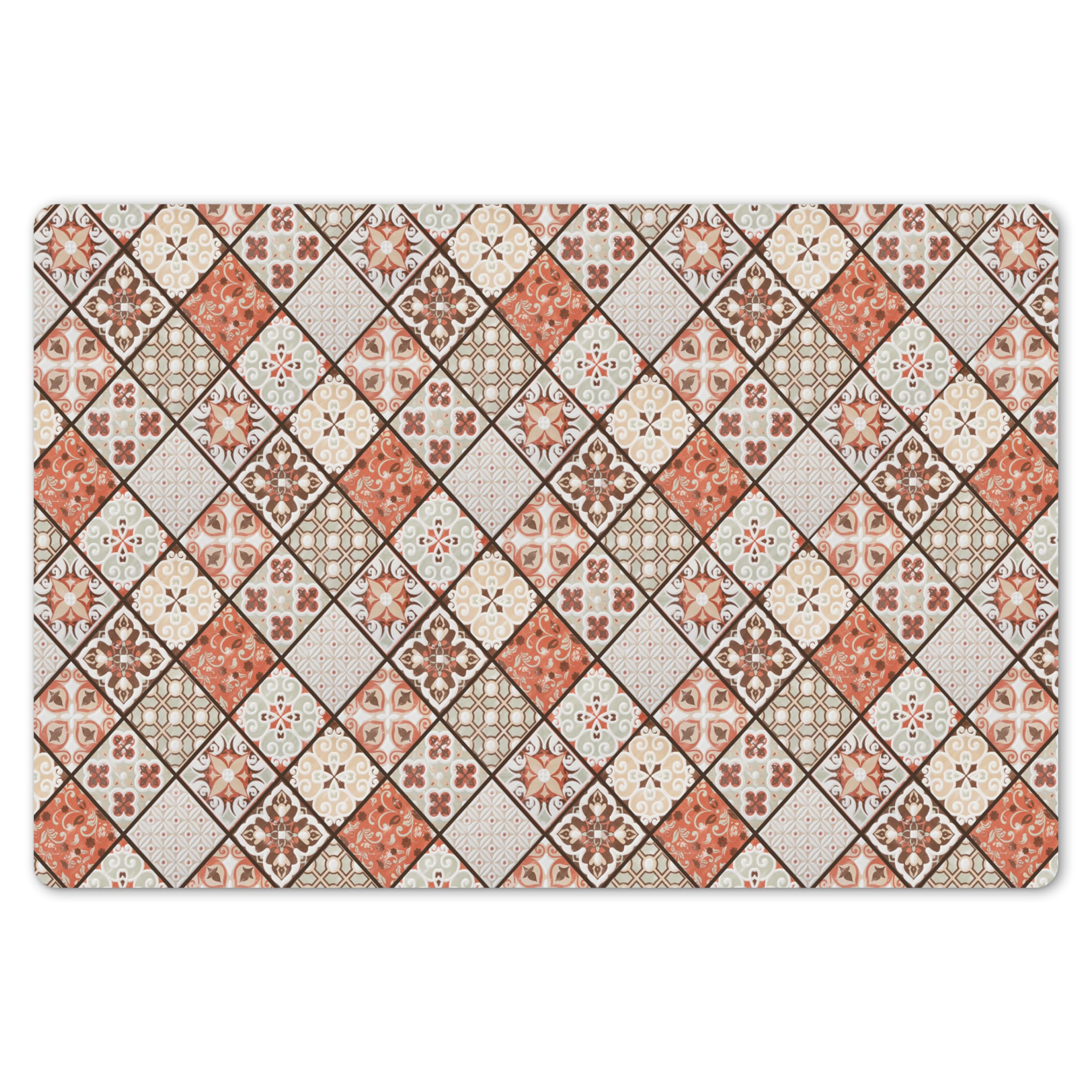 Kitchenyeah Tiles - Vintage Kitchenyeah© Dining Table Placemats 18"X12" / 45X30 Cm Wipeable Placemat Small Place Mats Set Of 6 Non Stick Mat Dinning Matts Anti Slip Vintage - Tiles - Orange - Patchwork