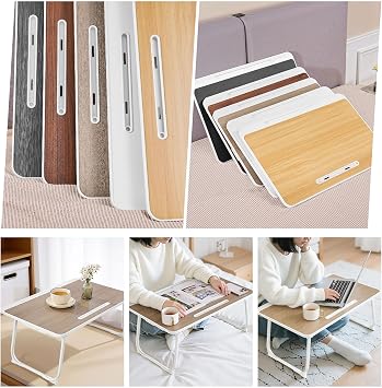 VECELO Folding Table, Mini Table, Low Table, Living Alone, Small, Bed Table, Bed Desk, Lightweight, Space Saving, Multi-functional, Laptop, Tablet Stand, Cup Holder, Convenient Storage, Home Work, Eating, Study, No Assembly Required, Gray