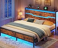 Vista 12 de Estructura de cama tamaño matrimonial con luces LED y estación de carga, estructura de cama completa con cabecero de almacenamiento, 13