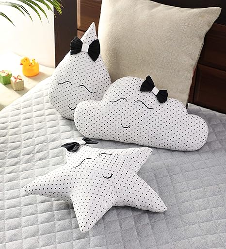 Oscar Home Soft Plush Cute Cloud, Star and Water Drop Shaped Baby Pillow Toy White - Set of 3