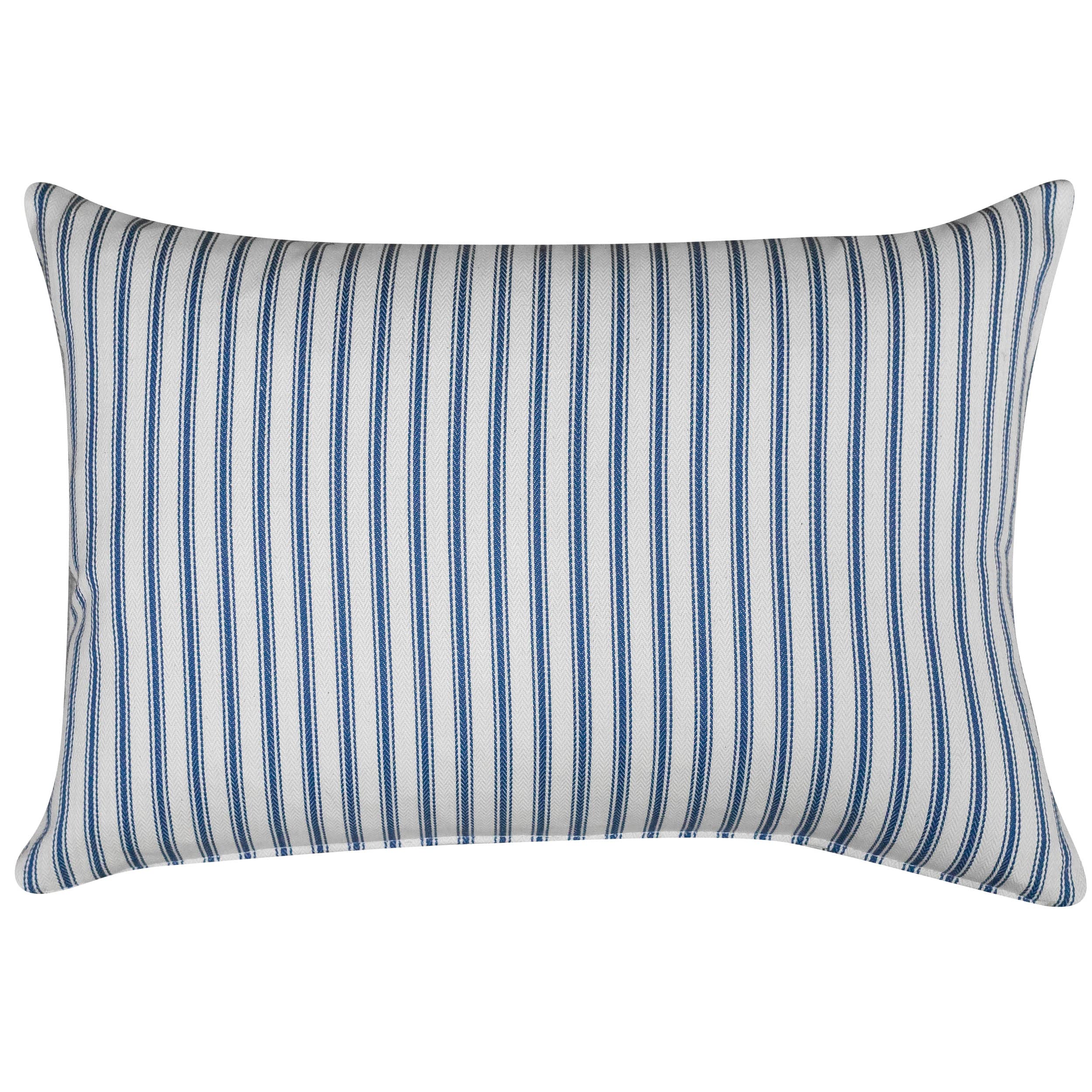 Linen Loft Nautical Cotton Ticking Stripe Boudoir Cushion Cover. Seaside Inspired Navy Blue and Bright White Marine Stripe Design. 17x12 Rectangle Cushion Cover Only.