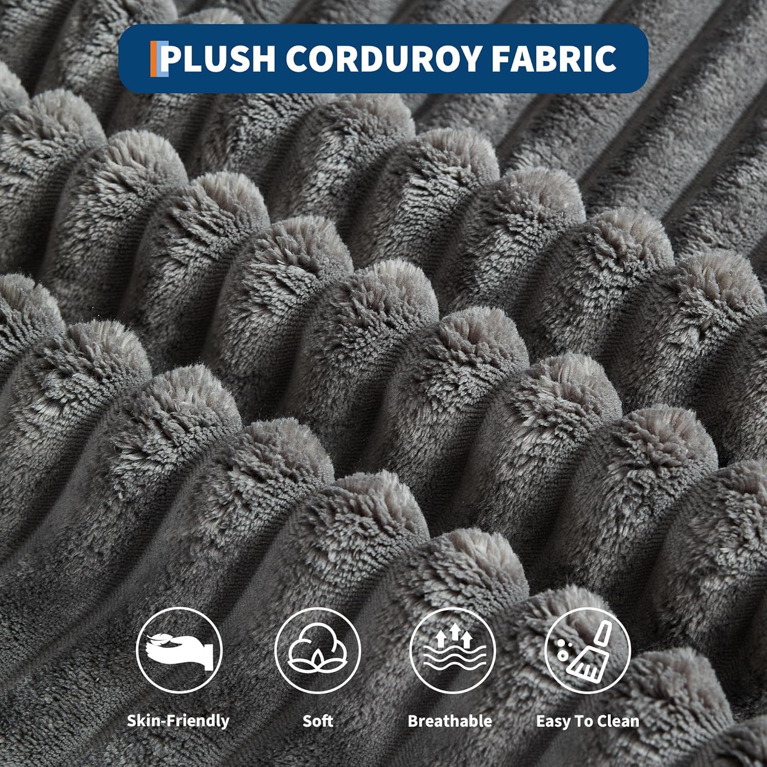 Garvee 64" Oversized Chaise Lounge Chair Indoor, Corduroy Upholstered Boneless Sofa Bed with 2 Pillows & 2 Cup Holders, No Assembly, Deep Seat Sleeper Couch Chairs for Living Room, Bedroom, Gray