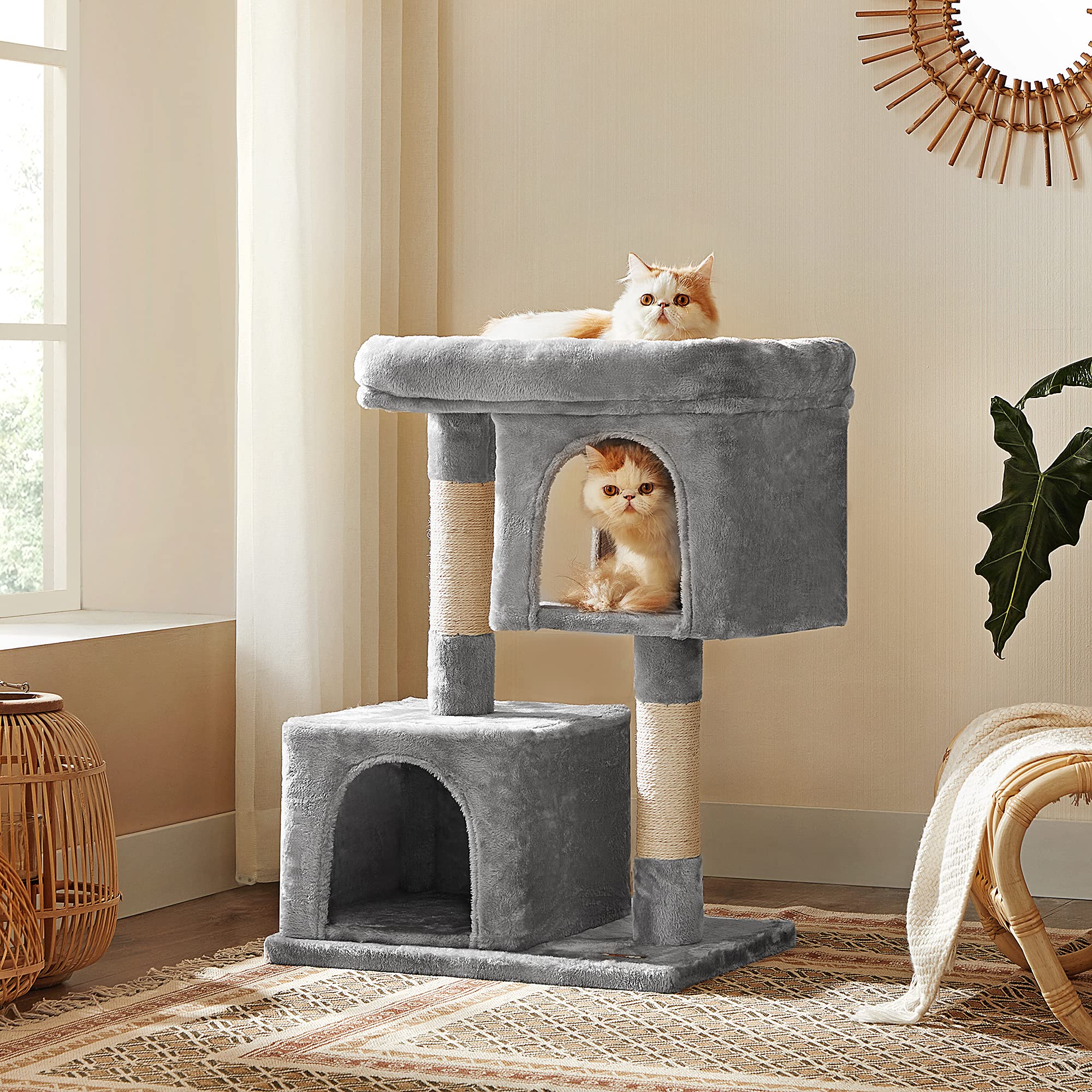 FEANDREA Cat Tree, Compact Cat Condo with 2 Caves, Light Grey PCT61W