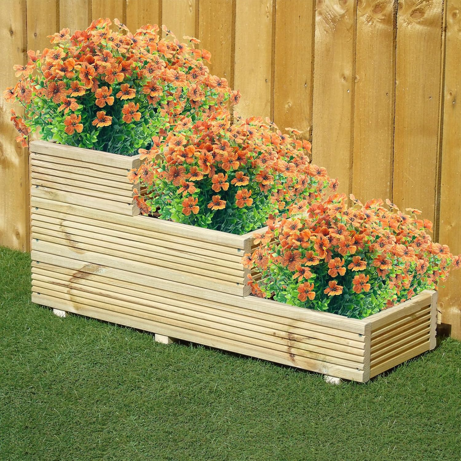 20 Bundles Artificial Fake Outdoor Flowers,UV Resistant Faux Flowers Outdoor Plastic Plants Shrubs for Outside Indoor Decorations (Orange Red)
