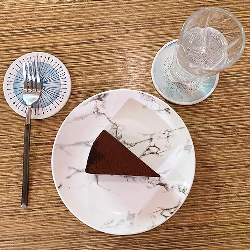 Miniatura 3 de AD Juego de 6 posavasos para absorción de bebidas, redondos de piedra de cerámica con base de corcho, tapete de protección de mesa para tazas y