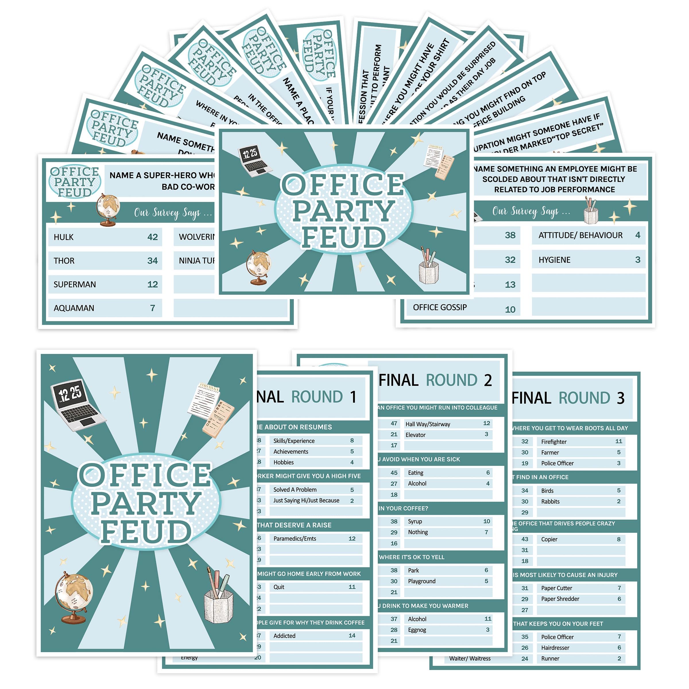 Office Party Feud Game, Office Activity Games, Office Trivia Game Set, Games For Team Building, Office Party Game and Activity Supplies-OF01