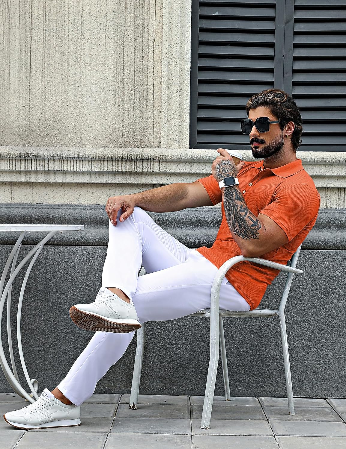 URRU Men's Muscle T Shirts Stretch Short Sleeve Workout Tee Casual Slim Fit Polo Shirt - Image 4