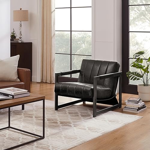 Miniatura 14 de Art Leon Juego de 2 sillas de acento de piel sintética moderna de mediados de siglo, silla de salón con patas de metal negro, color negro