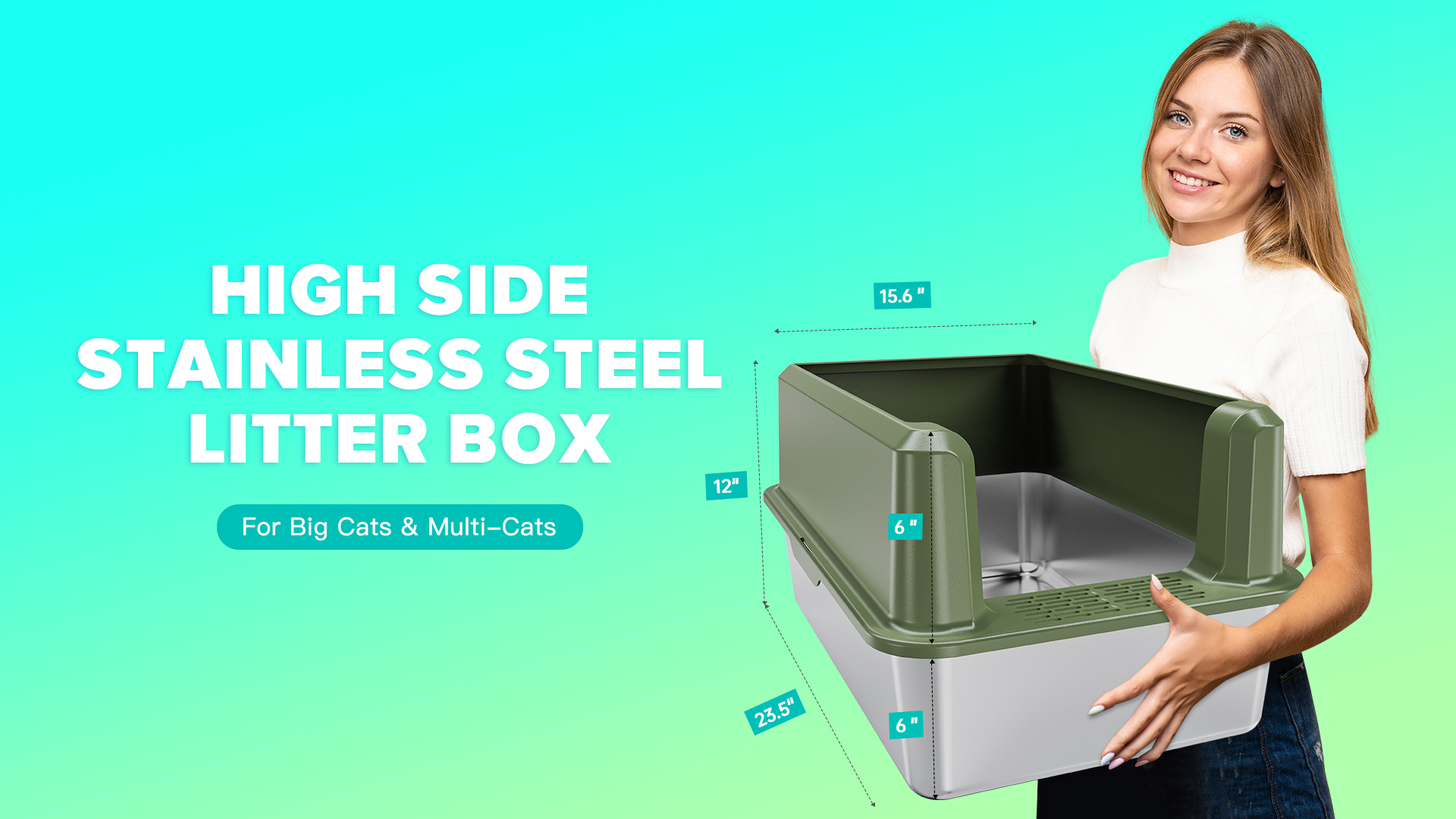 Enclosed Stainless Steel Cat Litter Box with High Side, XL Large for Big Cats, Easy Clean Metal with Scoop - image 8