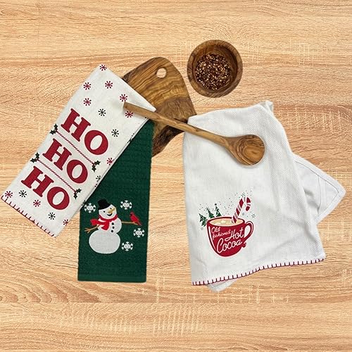 Vista 191 de Serafina Home Toallas de cocina navideñas navideñas: dos muñecos de nieve Be Jolly espiga y un muñeco de nieve bailarín, 3 piezas, tejido plano 100%