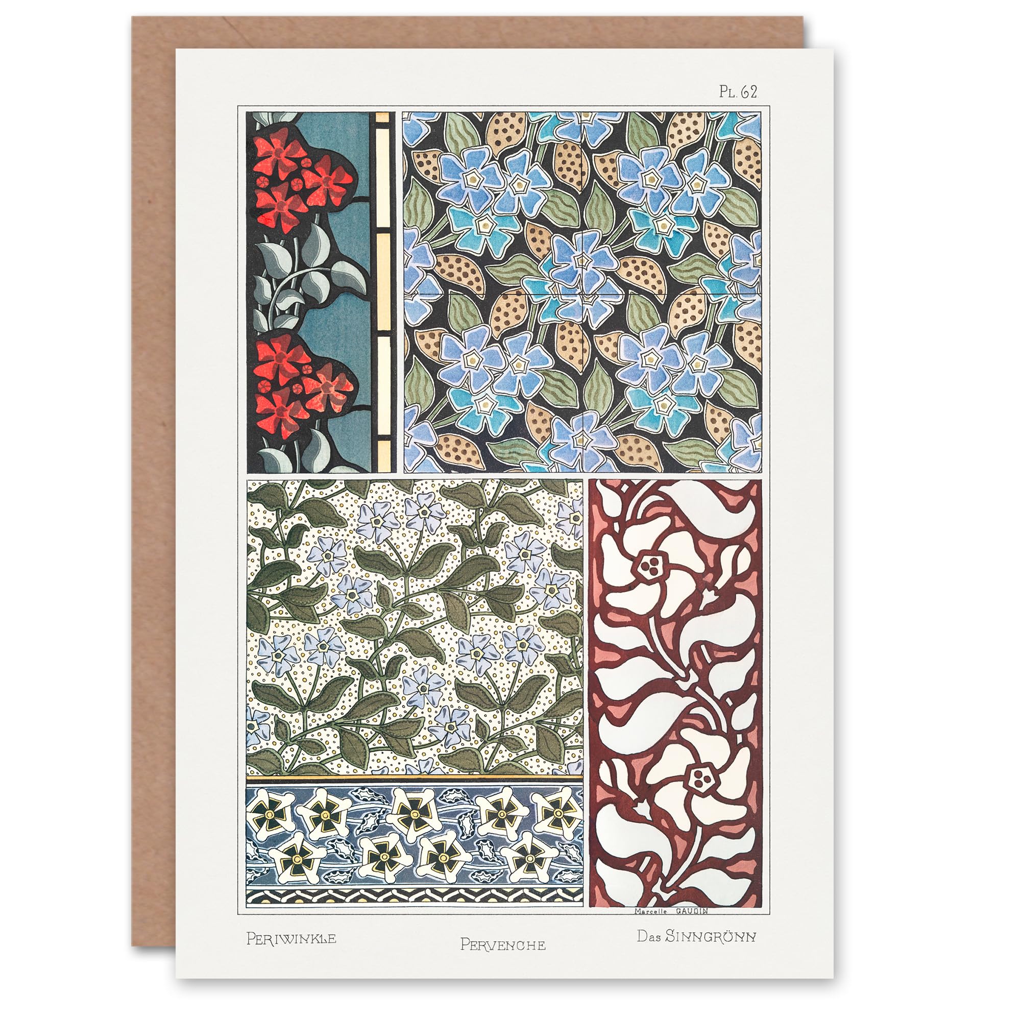 Maurice Pillard Verneuil Art Card Periwinkle Flower Pattern