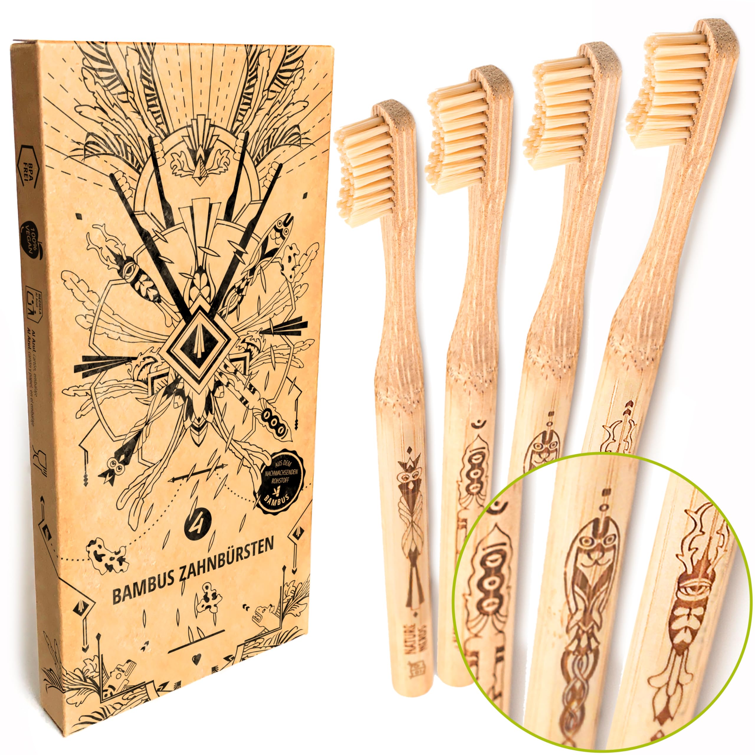 Nature Nerds - Bambus-Zahnbrsten im Set (4er Pack) / Hrtegrad: Mittel/aus  dem nachwachsendem Rohstoff Bambus : Amazon.de: Drogerie & Krperpflege