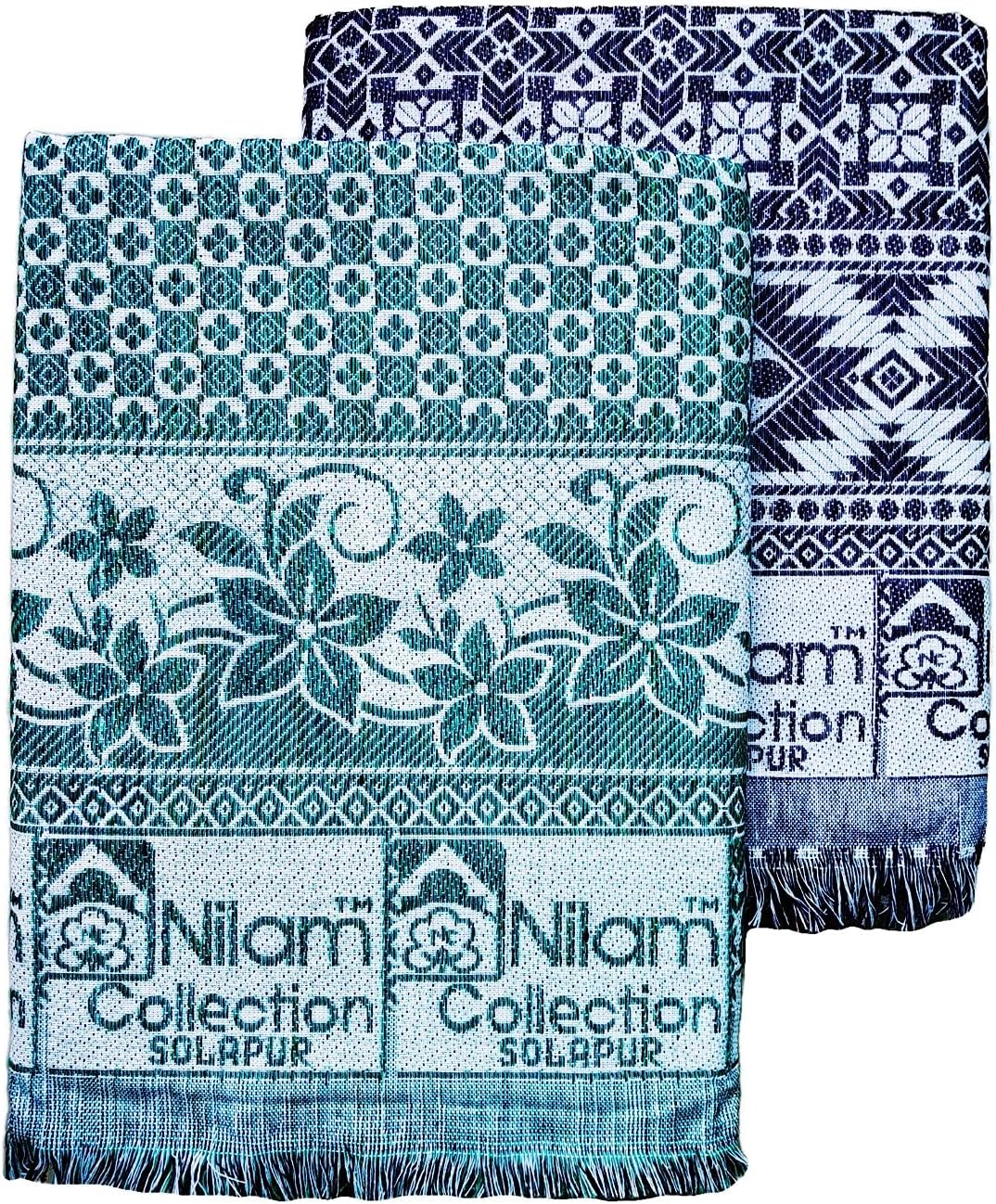 Nilam Collection Solapur Chaddar Single Bed Cotton Blanket Full Size Green and Brown Colour Combo Pack - Set of 2 Chaddars, reversible