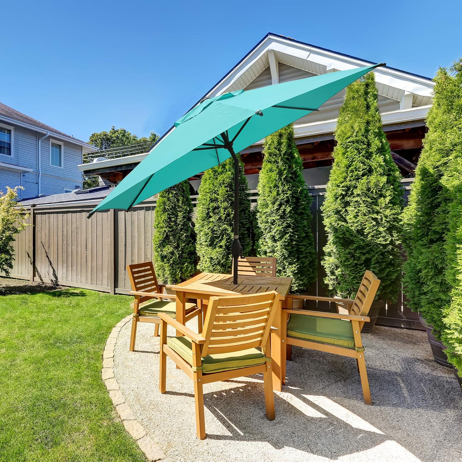 Abba Patio 9ft Patio Umbrella Outdoor Umbrella Patio Market Table Umbrella with Push Button Tilt and Crank for Garden, Lawn, Deck, Backyard & Pool, Turquoise : Everything Else