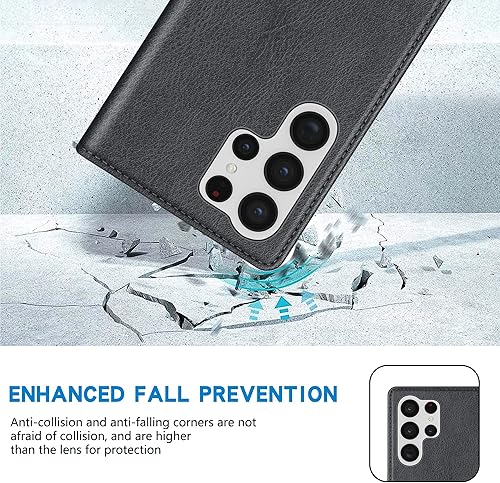 Miniatura 7 de ZZXX Funda para teléfono celular Samsung Galaxy S22 Ultra 5G, cartera gris con bloqueo RFID, 3 ranuras para tarjetas, funda protectora magnética de