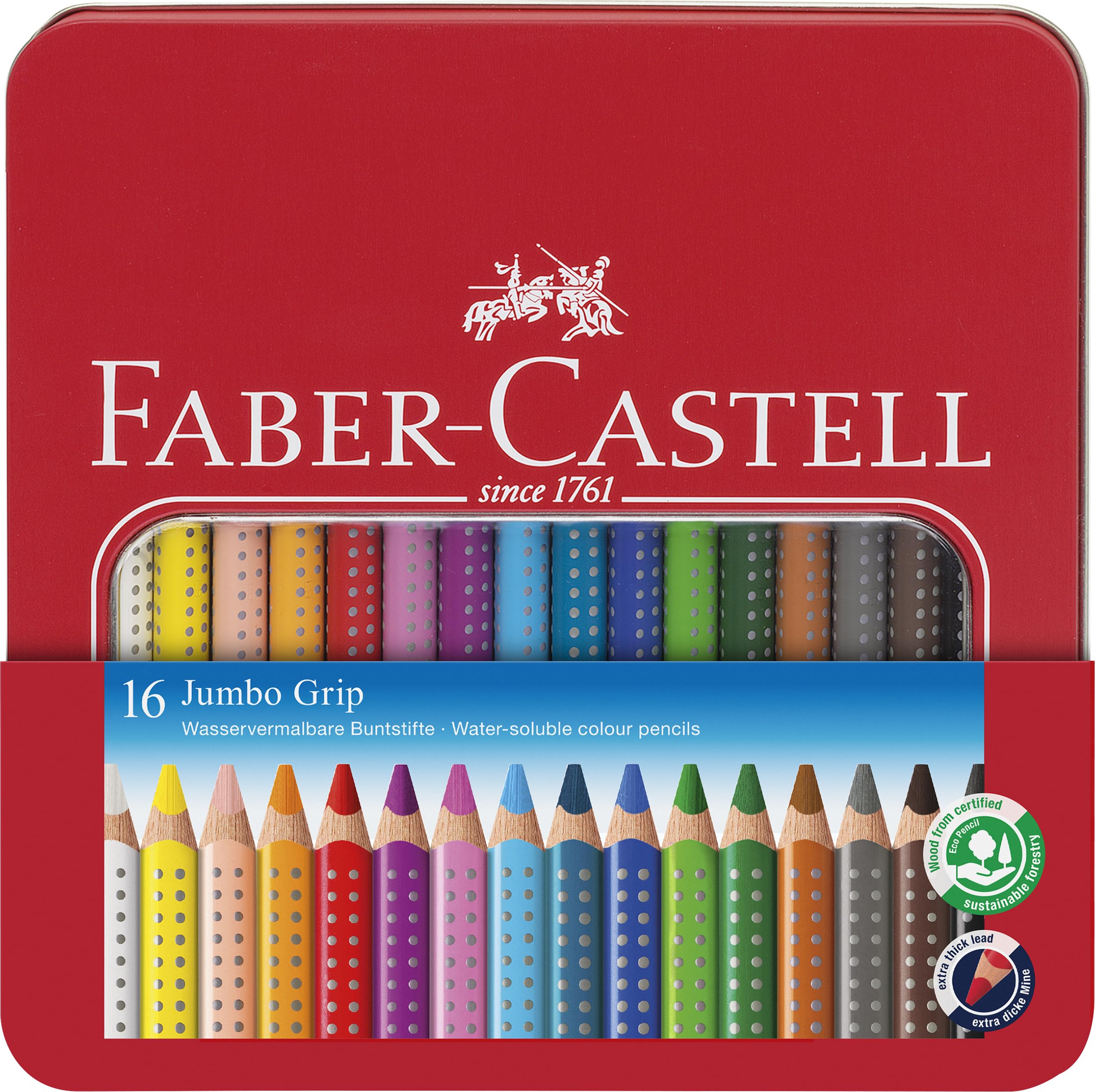 Faber-Castell - Buntstifte Set Schulanfang, 17-teilig | 16 Farbstifte mit Jumbo Spitzer für Schule, Hausaufgaben und Kreativprojekte
