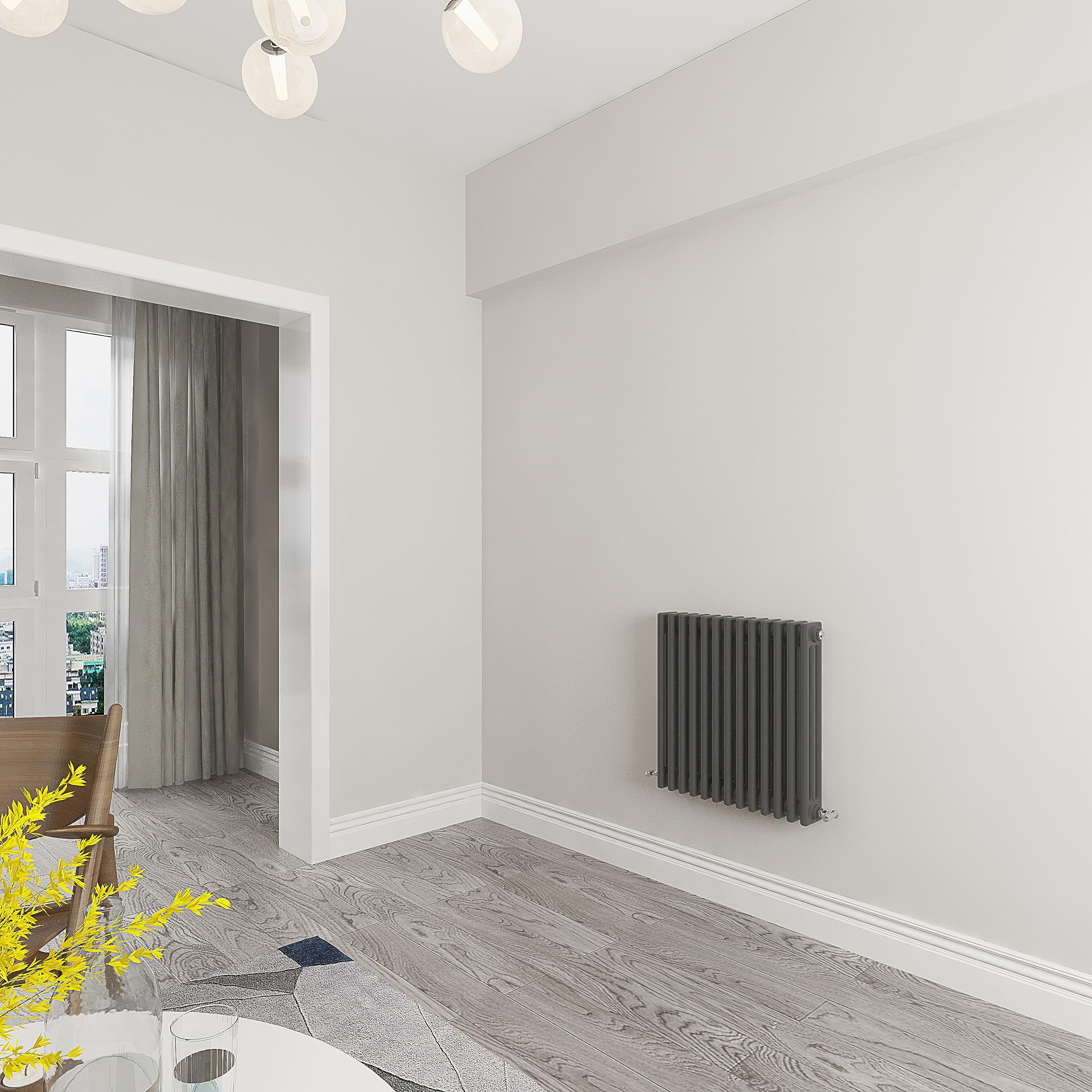 Skybathroom | 600x605mm Horizontal Anthracite Cast Iron Triple Column Traditional Central Heating Radiator