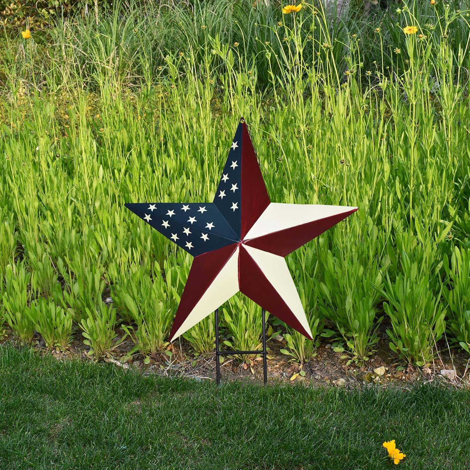 Veclotch 2set 4th of July Metal Barn Star Yard Sign Outdoor Lawn Decor, Patriotic US Flag Hanging Ornament Garden Signs Decorative Stake Memorial Day Party Supplies, Multicolor