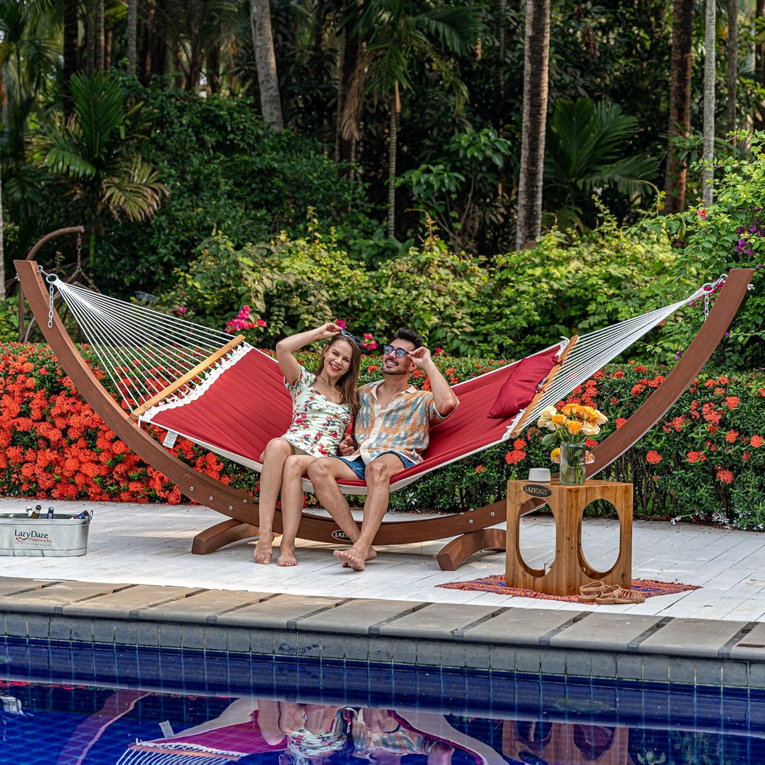 Lazy Daze Hammocks 12 FT Double Quilted Fabric Hammock with Spreader Bar and Detachable Pillow, 2 Person Hammock, 450lbs Weight Capacity, Burgundy 1 91ilUgDlBTL. AC SL1500