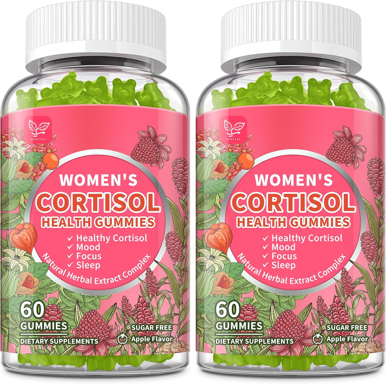 (2 Pack) Cortisol Gummies for Women,Cortisol Manager with Ashwagandha,Magnesium,L-theanine,Phosphatidylserine,Rhodiola Rosea,Black Pepper for Mood Support,Sleep,Apple Flavor,60 Day Supply