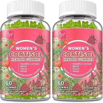 Hudetex 2 Pack Cortisol Gummies for Women,Cortisol Manager with Ashwagandha,Magnesium,L-theanine,Phosphatidylserine,Rhodiola Rosea,Black Pepper for Mood Support,Sleep,Apple Flavor,60 Day Supply