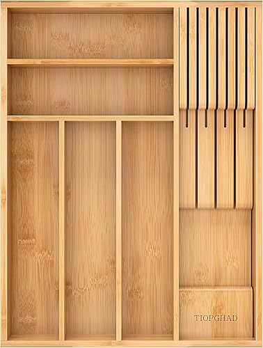 Miniatura 1 de Organizador de cubiertos de bambú pequeño, bandeja expandible para cubiertos de cocina, organización de cubiertos, separadores de vajilla de madera