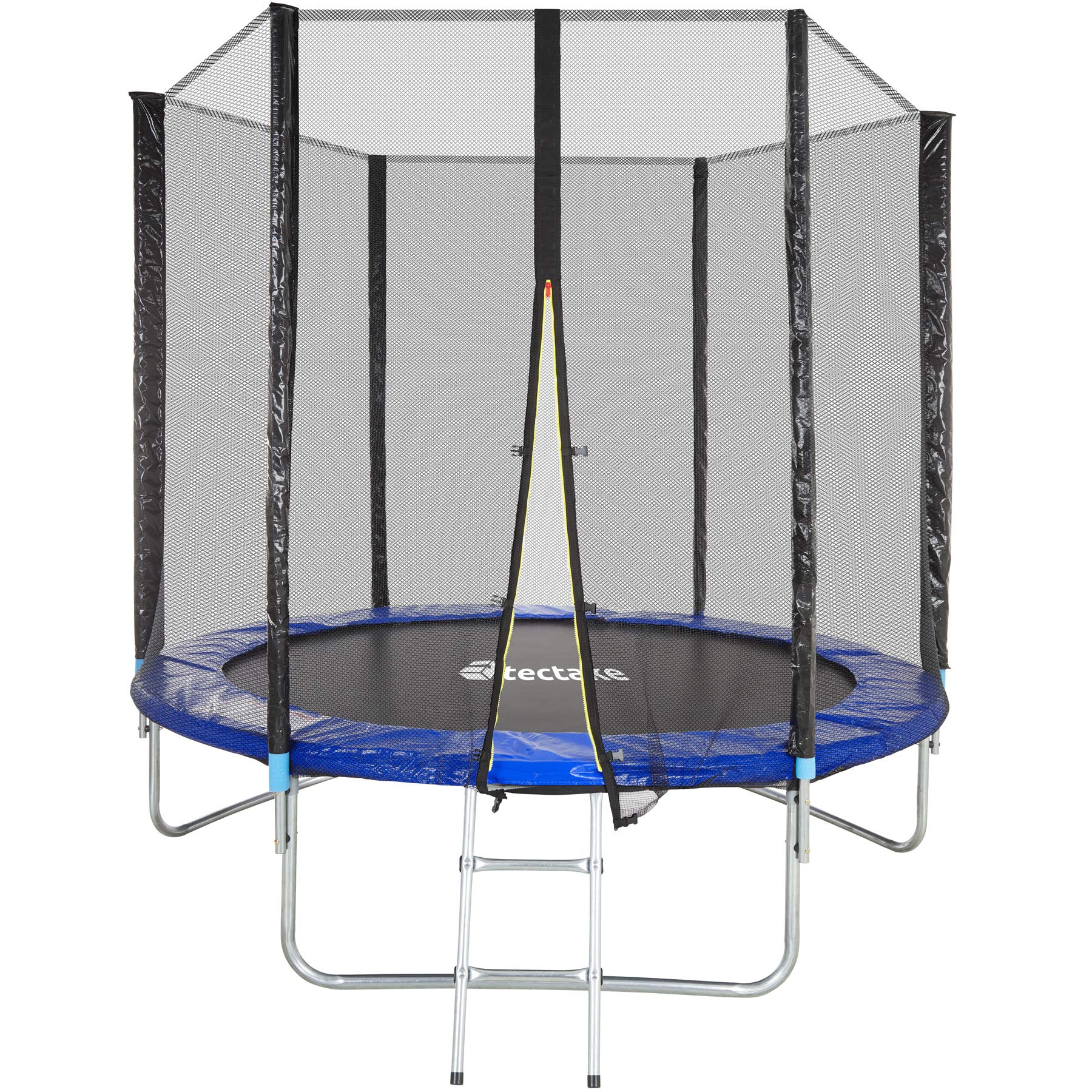 tectake® Outdoor Trampoline for Kids & Adults - Robust Sports Equipment with Tear-Resistant Net, Strong Springs, Stable Frame, Safety Enclosure, Edge Cover, Ladder - Weather Resistant - 8ft / 2.5m