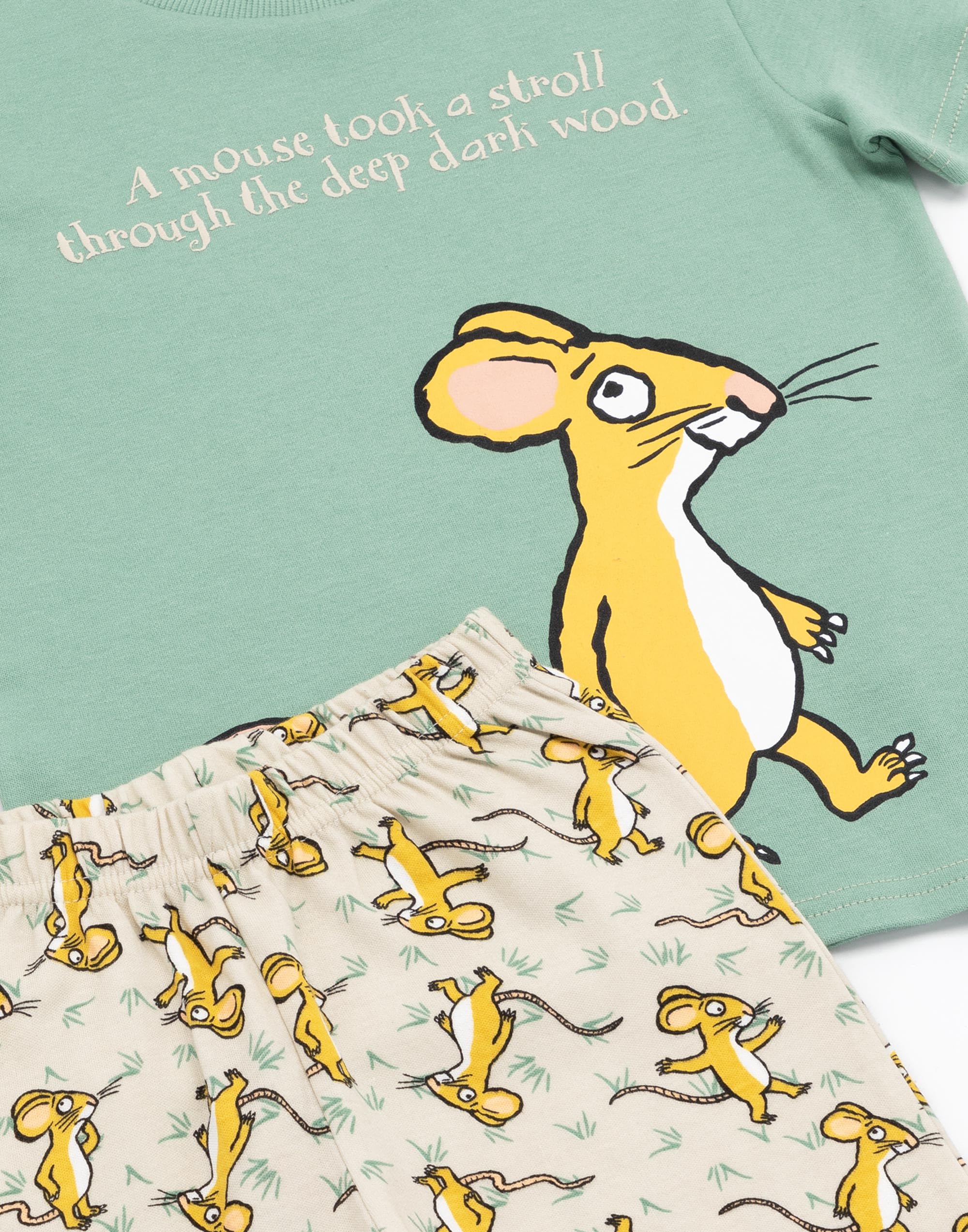 Gruffalo Kids 2 Pack Le Pyjama | Boys Girls Toddlers Beige Green Short Sleeve T-Shirt Set | Monster Mouse Personnage Vêtements de Nuit sur Le thème de la Marchandise