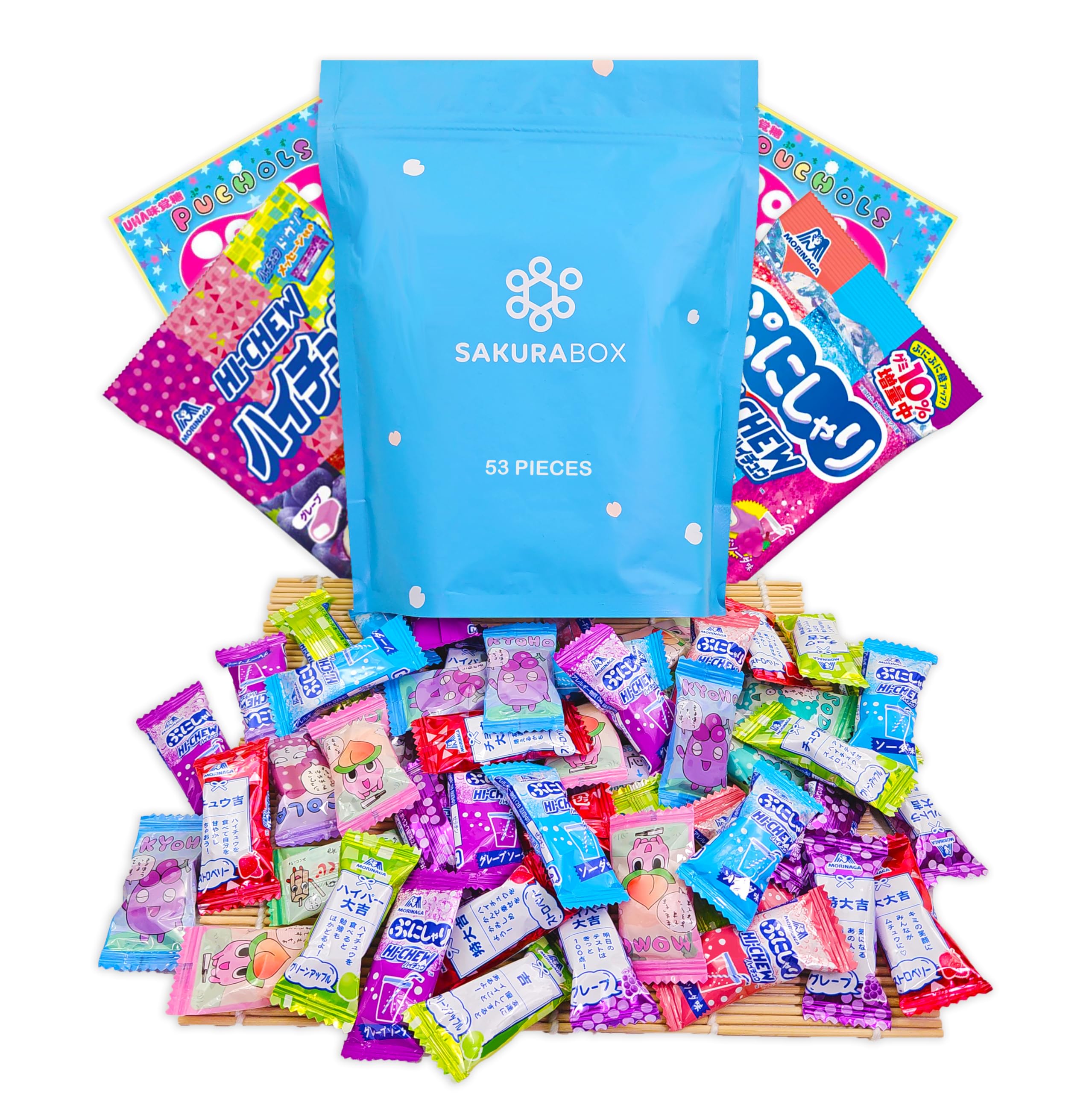 Popular Japanese Taffy Candy Gift Box Assortment, 100+ Pieces 10+ Hi Chew Flavors Japanese Soft Candy Taffy Haichuu Puchao Japan import Fruit Mix