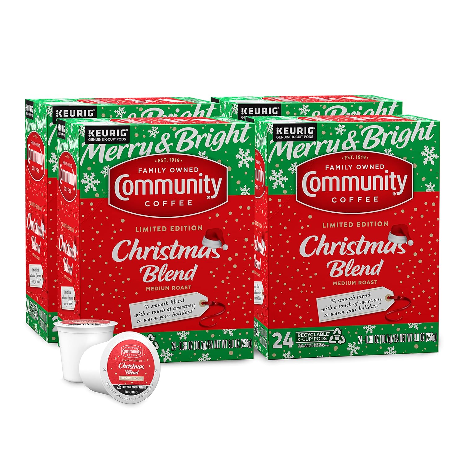 EXP 2/2025 Community Coffee Christmas Blend, Medium Roast 96 Count Coffee Pods, Compatible with Keurig K-Cup Brewers Christmas Blend 24 Count (Pack of 4)