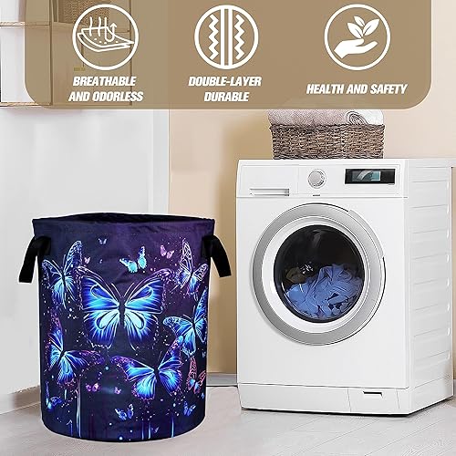 Miniatura 6 de Cesta de lavandería de mariposa azul y morada, plegable, impermeable, de tela Oxford, divertida bolsa de lavandería, cubo de almacenamiento de ropa,