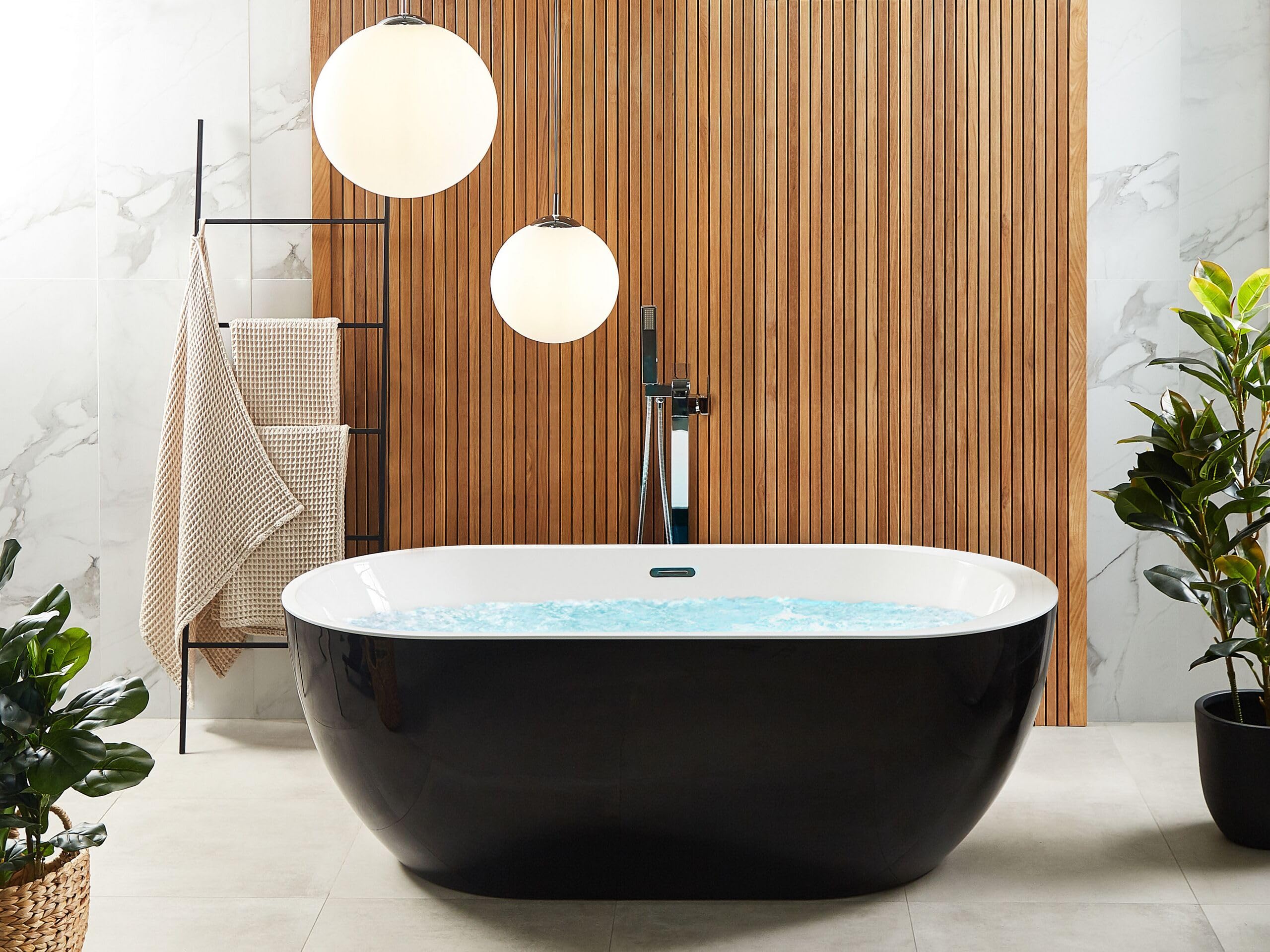 Bañera independiente de acrílico negro plateado 170 cm moderno Nevis