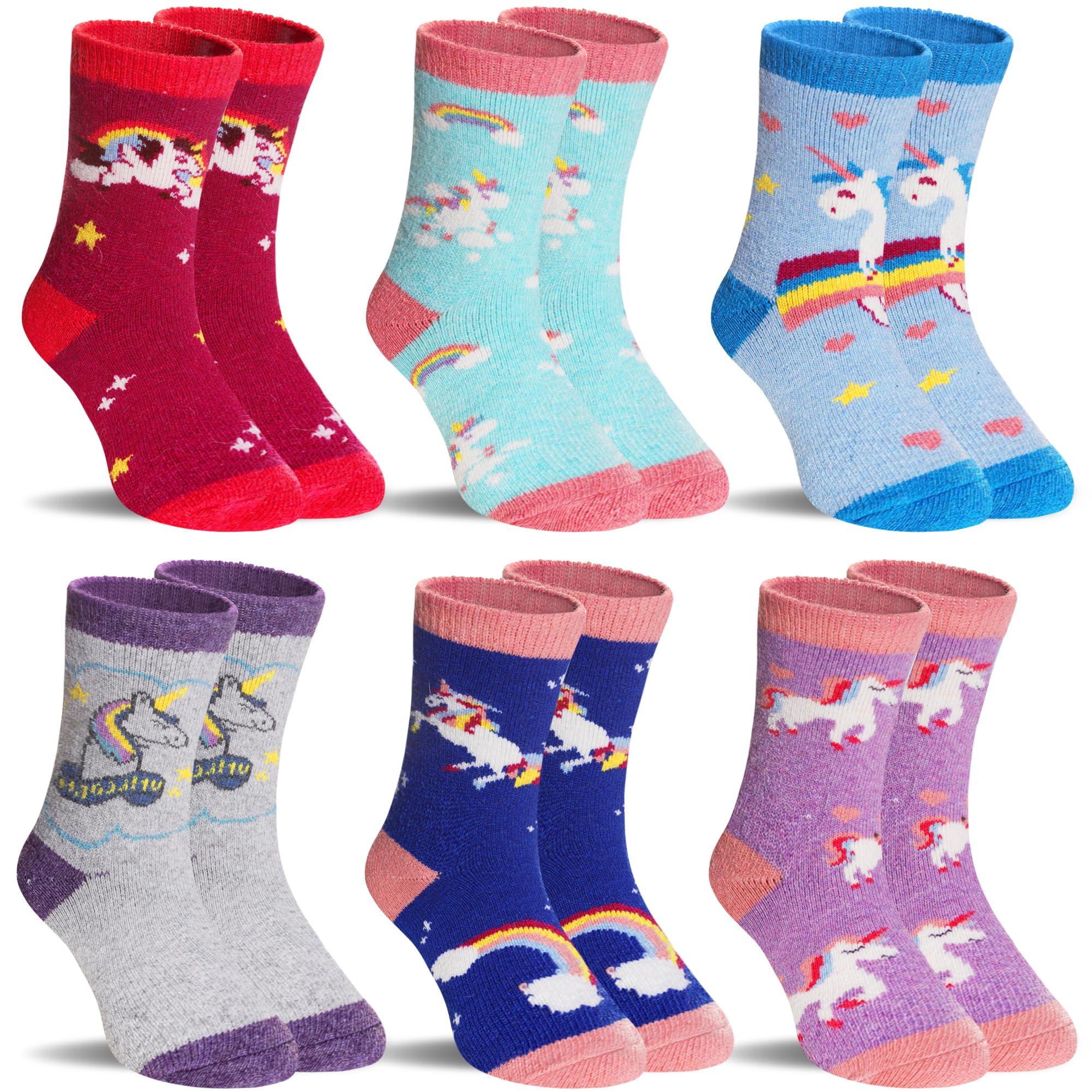 SeeyAN Kids Merino Wool Socks Boys Girls Hiking Boot Winter Thermal Warm Cozy Soft Toddler Thick Crew Socks 6 Pairs